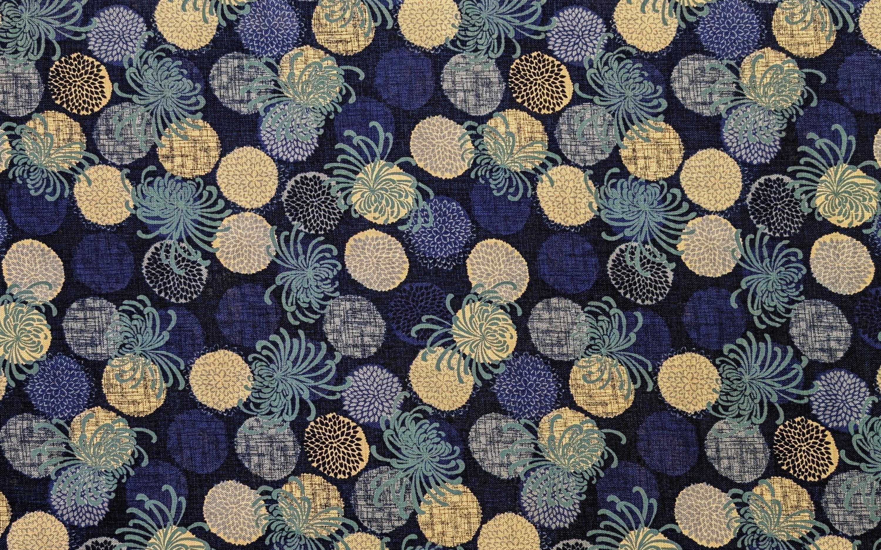 Sevenberry - Rustic Chrysanthemums Cotton Fabric - Blue Beige