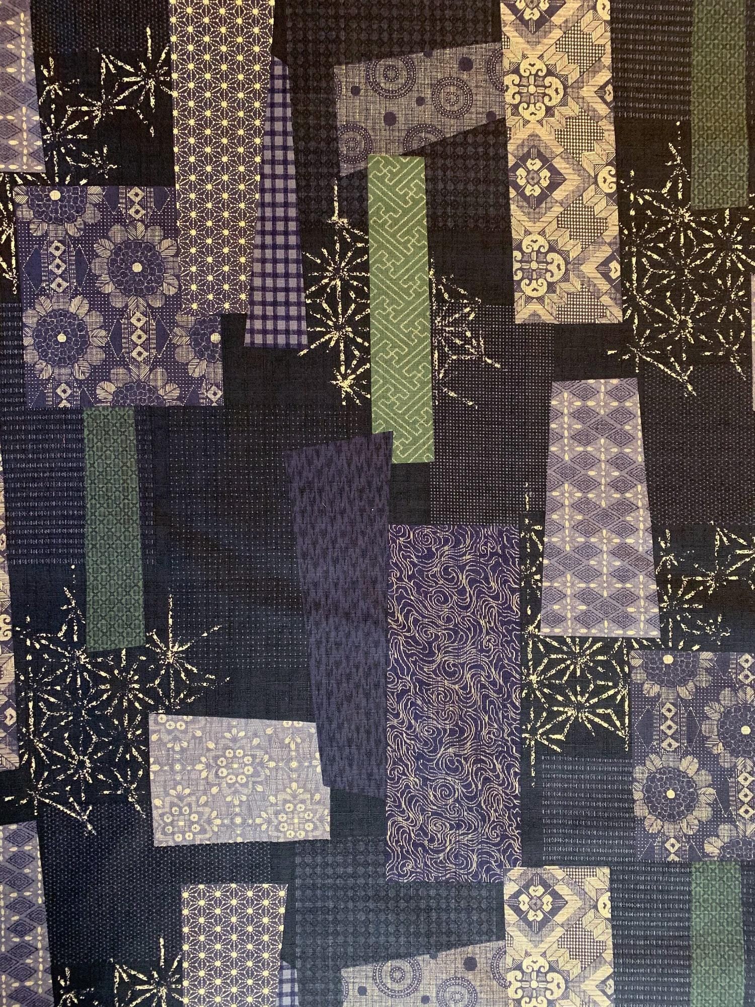 Morikiku - Boro Patchwork Cotton Dobby - Blue