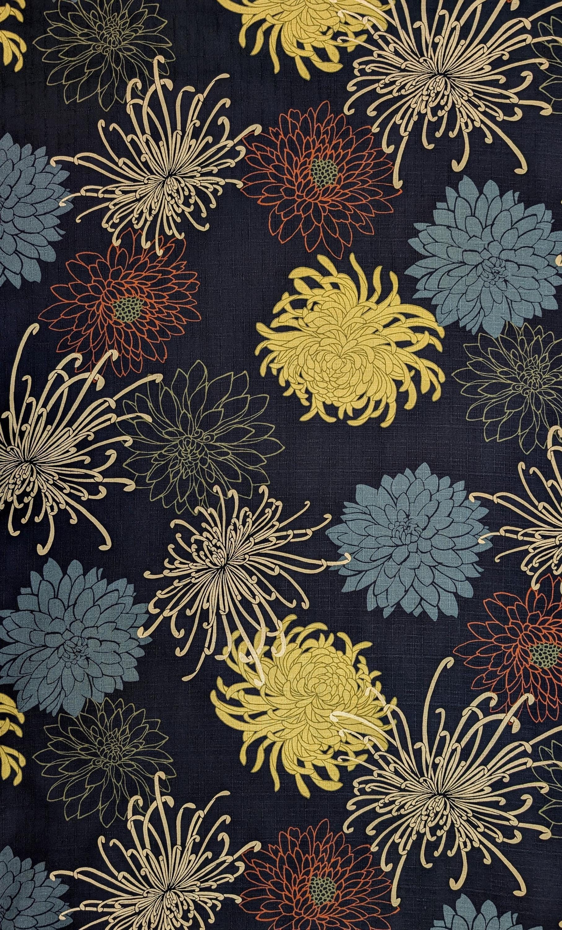 Kobayashi - Mixed Traditional Flowers Cotton Dobby - Blue
