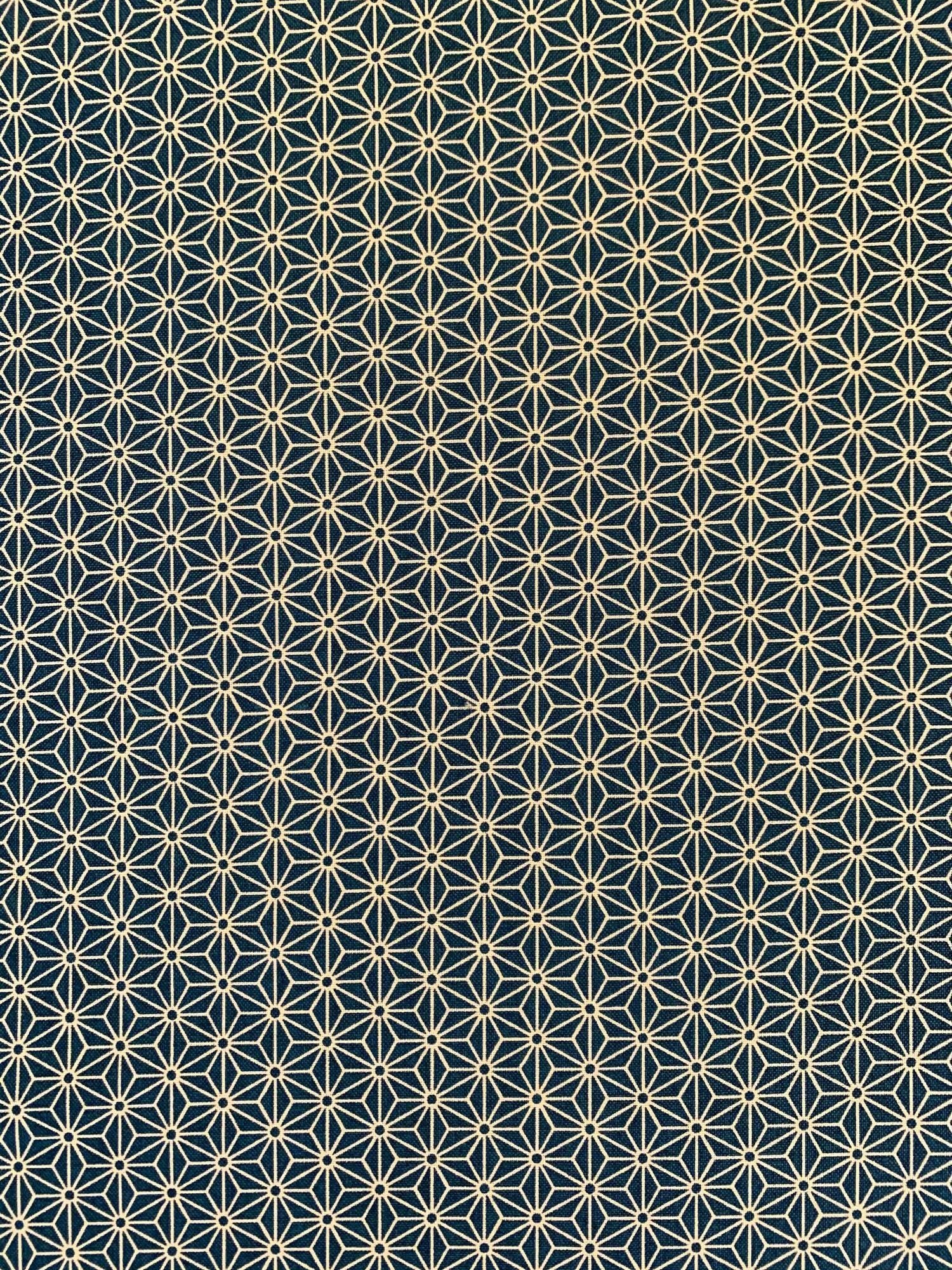 Sevenberry - Small Asanoha Stars in Beige on Twilight Blue Cotton Fabric - Beige Twilight Blue