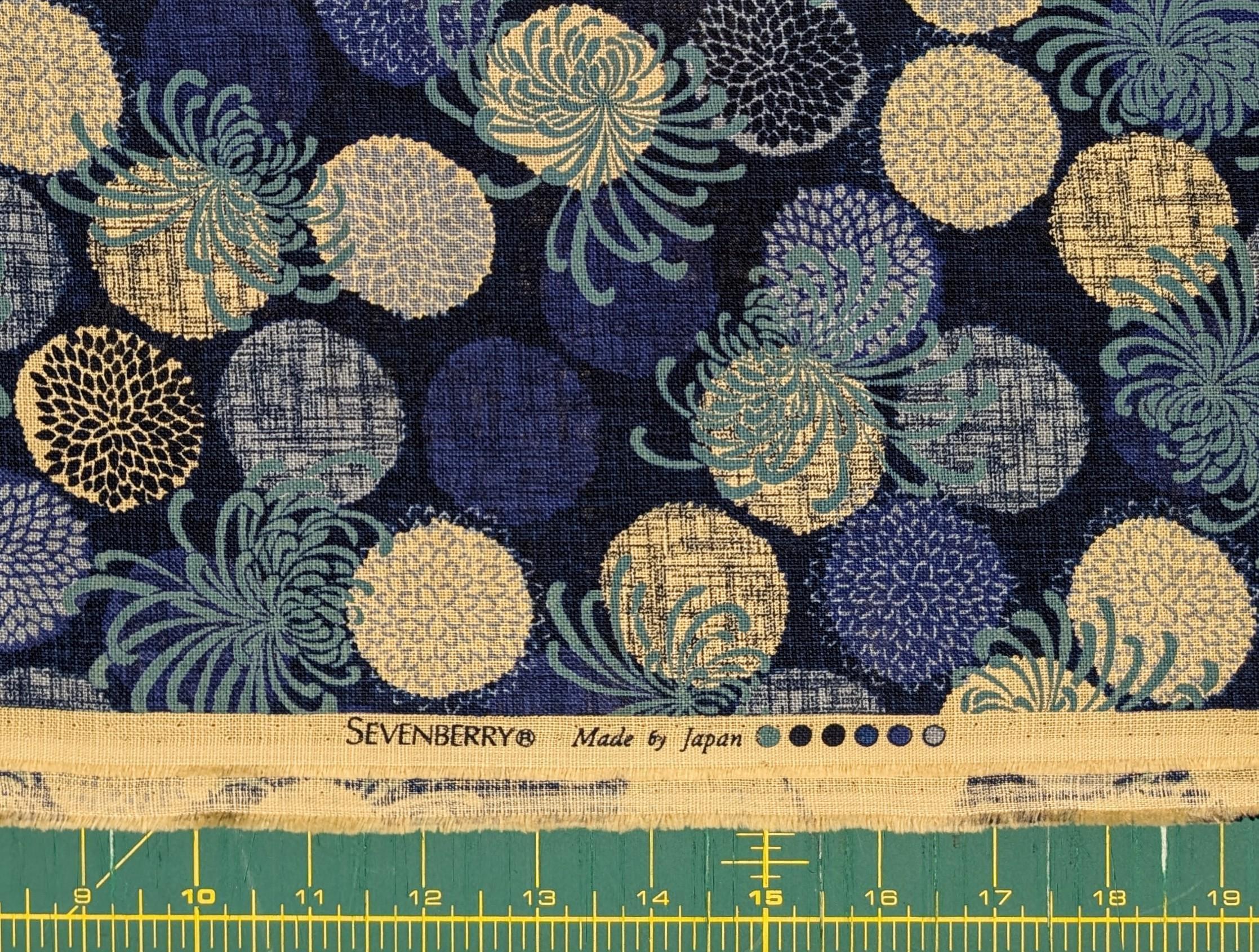 Sevenberry - Rustic Chrysanthemums Cotton Fabric - Blue Beige