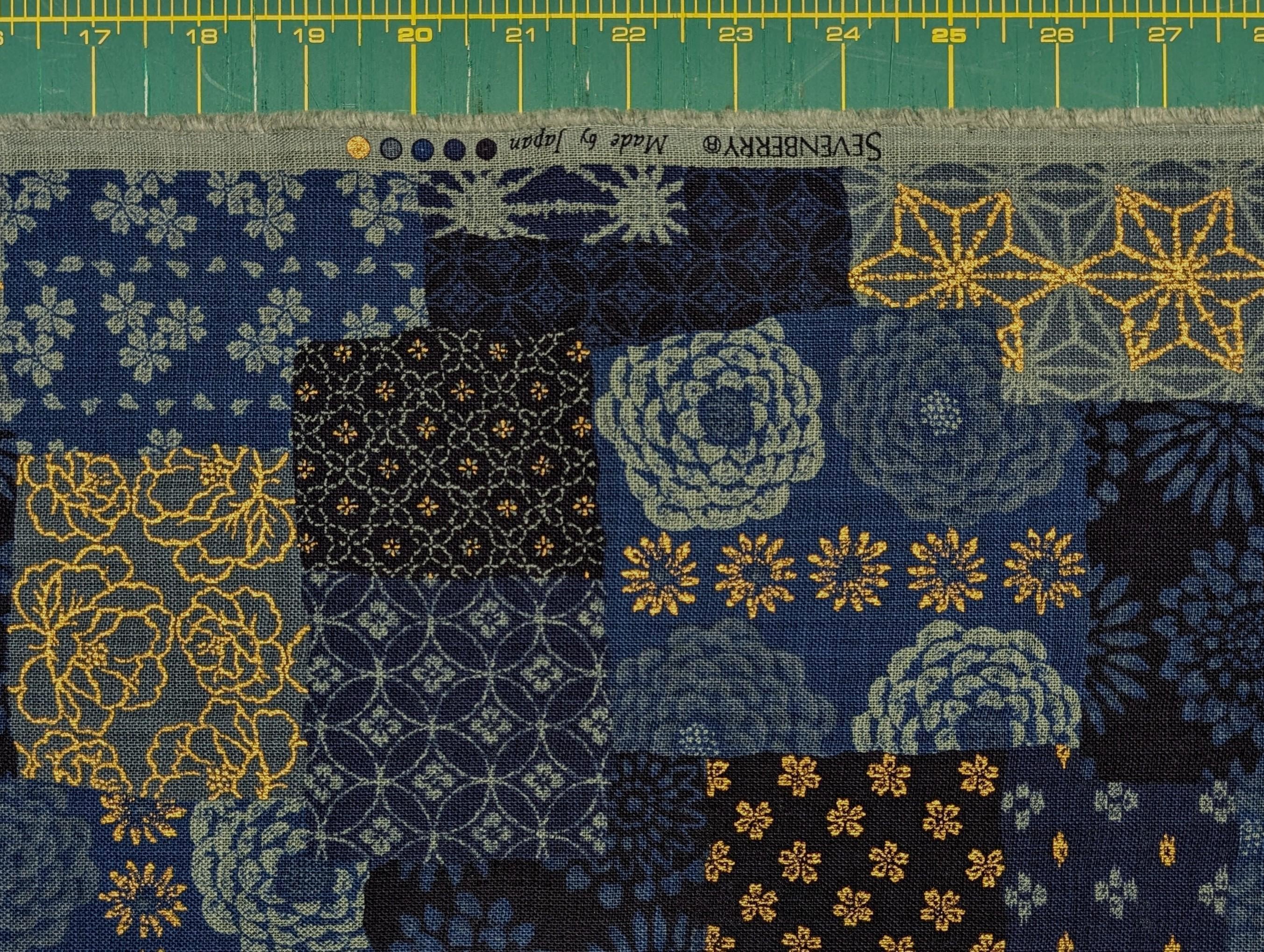 Sevenberry - Golden Boro Patchwork Cotton Fabric - Navy Blue and Black
