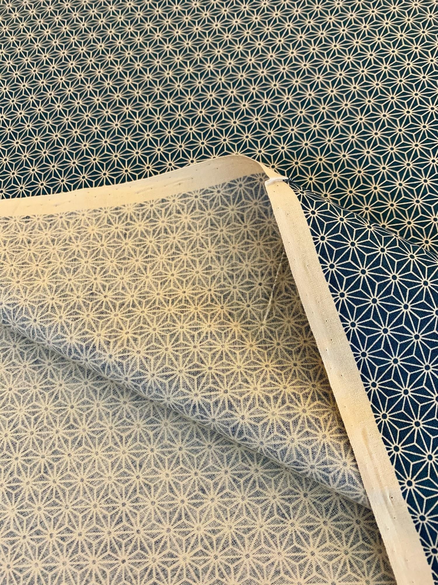 Sevenberry - Small Asanoha Stars in Beige on Twilight Blue Cotton Fabric - Beige Twilight Blue