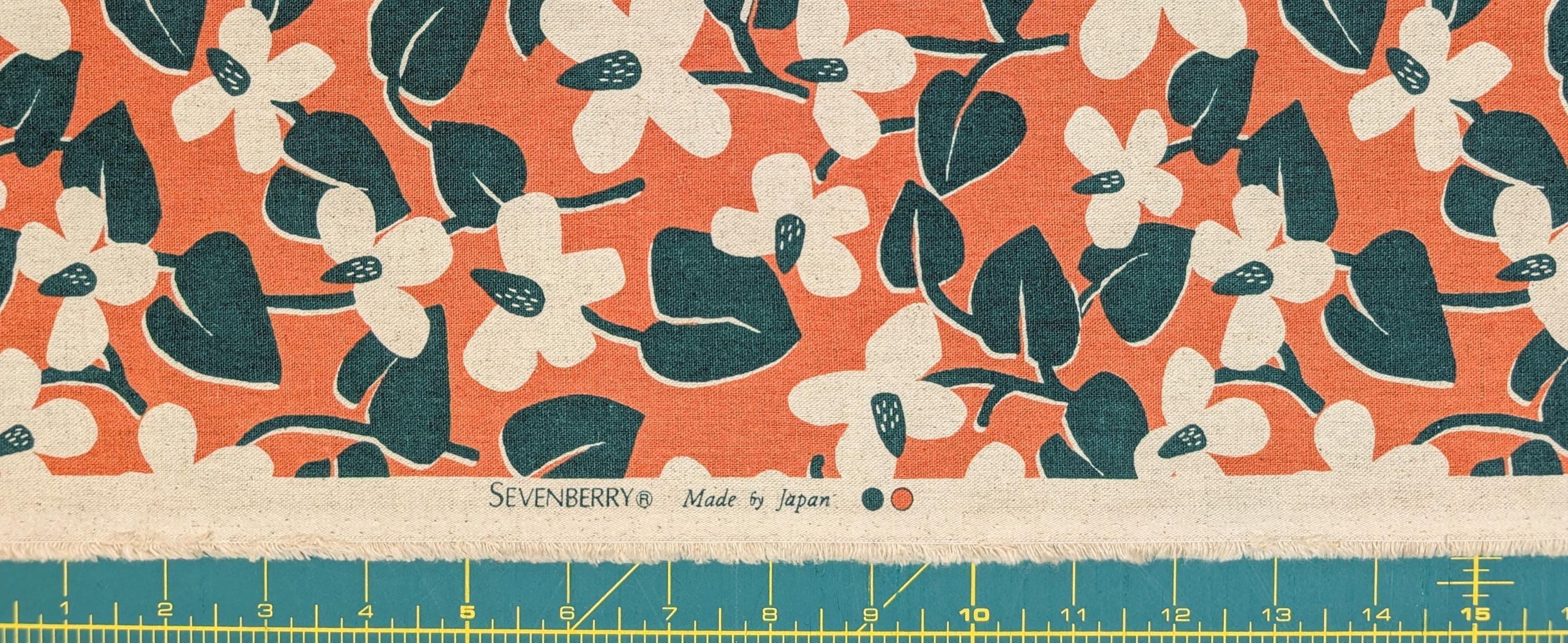 NEW Scandinavian Cone flowers Sevenberry Japanese cotton linen light canvas fabric 850431-1-2 orange & green