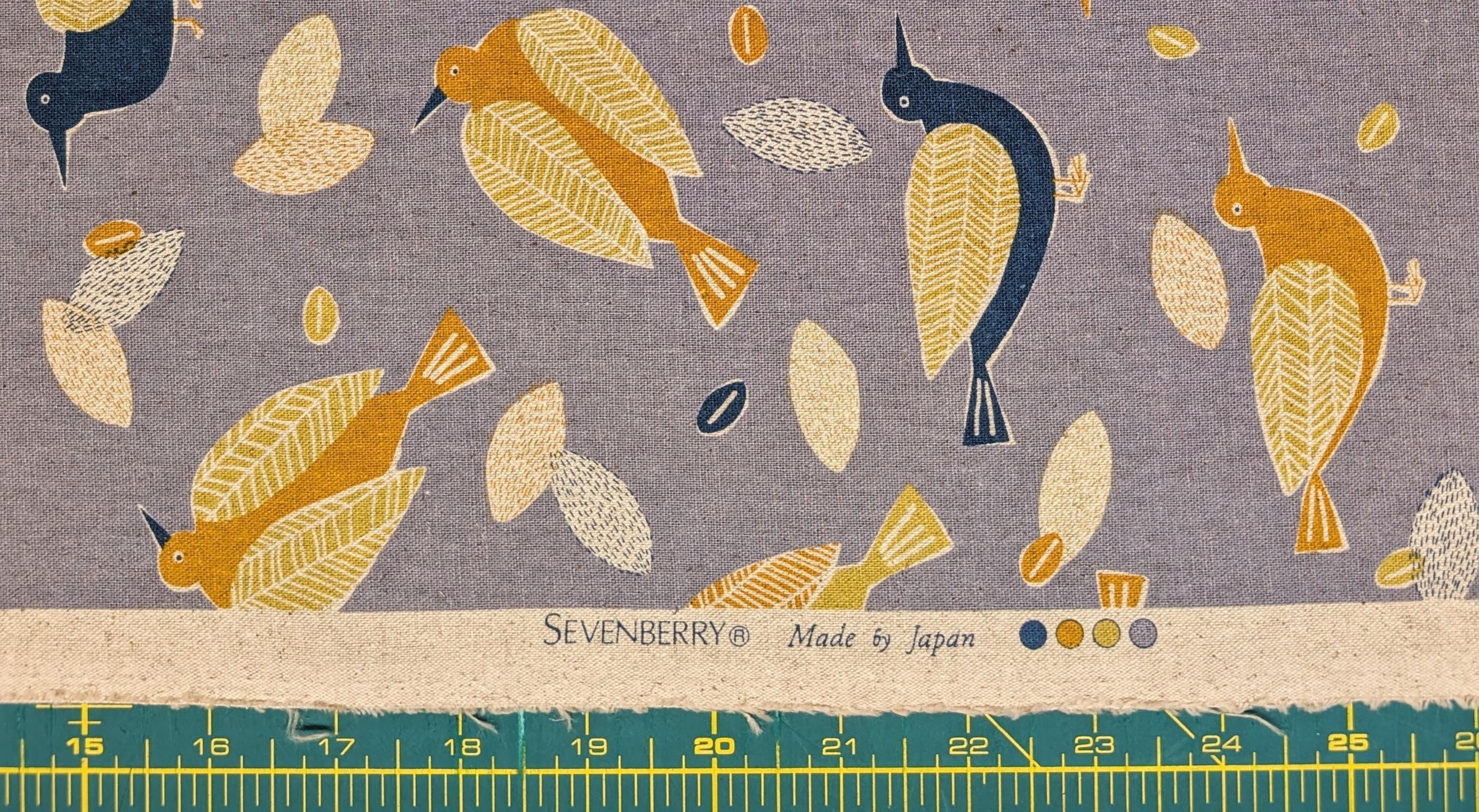 NEW Scandinavian Birds Sevenberry Japanese cotton linen light canvas fabric 850433-1-3 gray