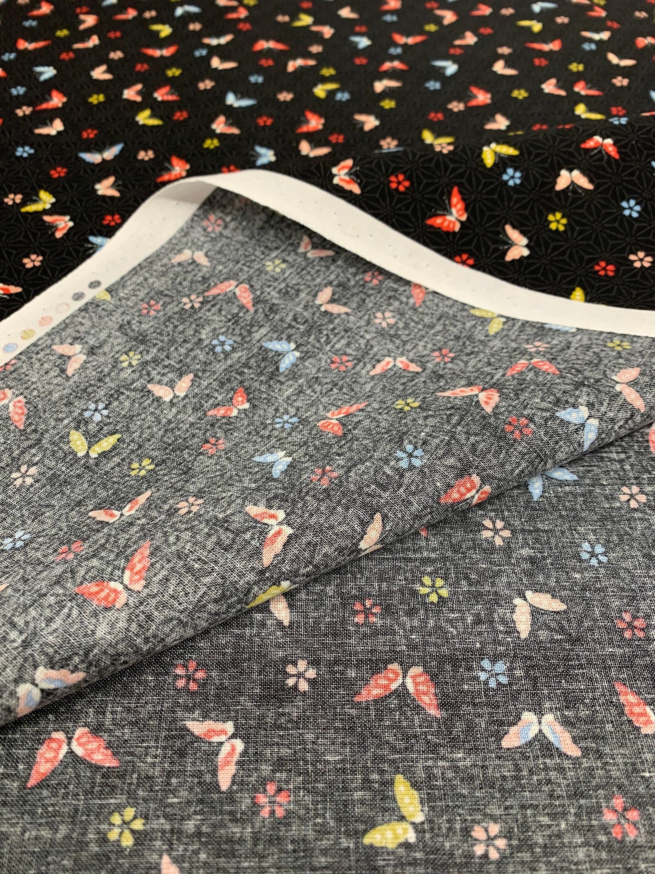 Sevenberry - Little Butterflies and Asanoha Stars Cotton Fabric - Black