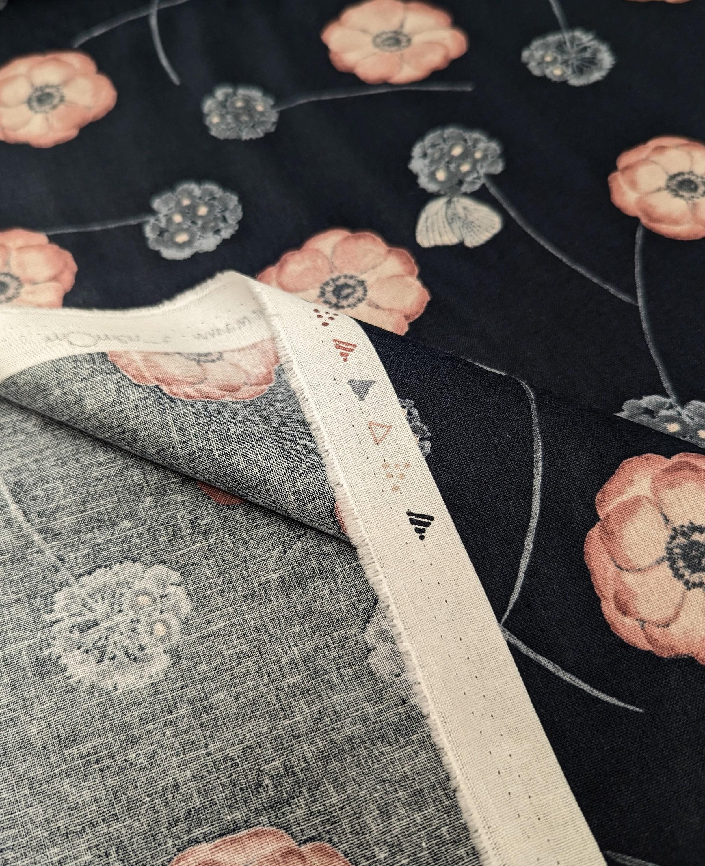 Koizumi - Poppies and Butterflies Cotton/Linen Blend - Black