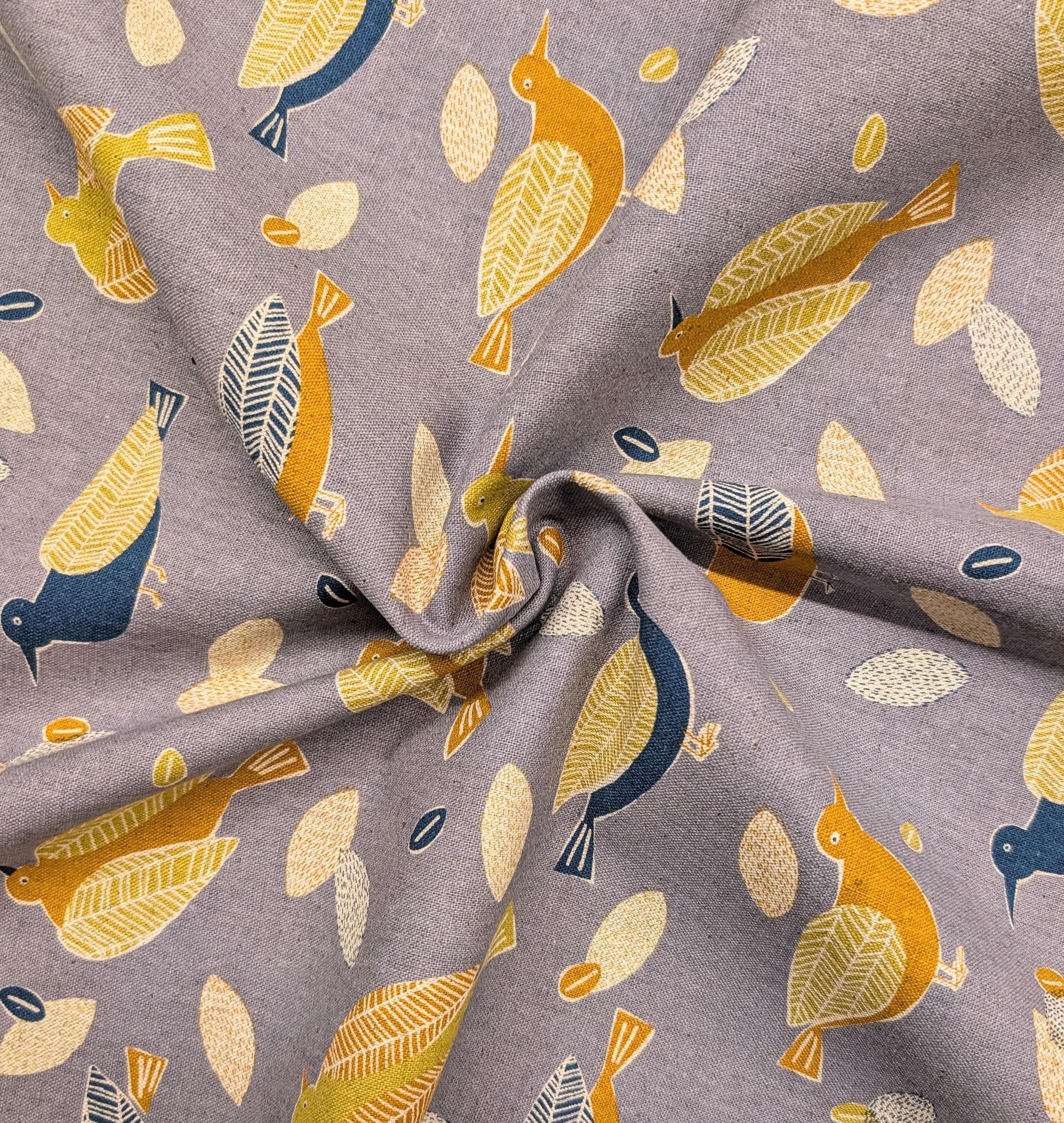 NEW Scandinavian Birds Sevenberry Japanese cotton linen light canvas fabric 850433-1-3 gray