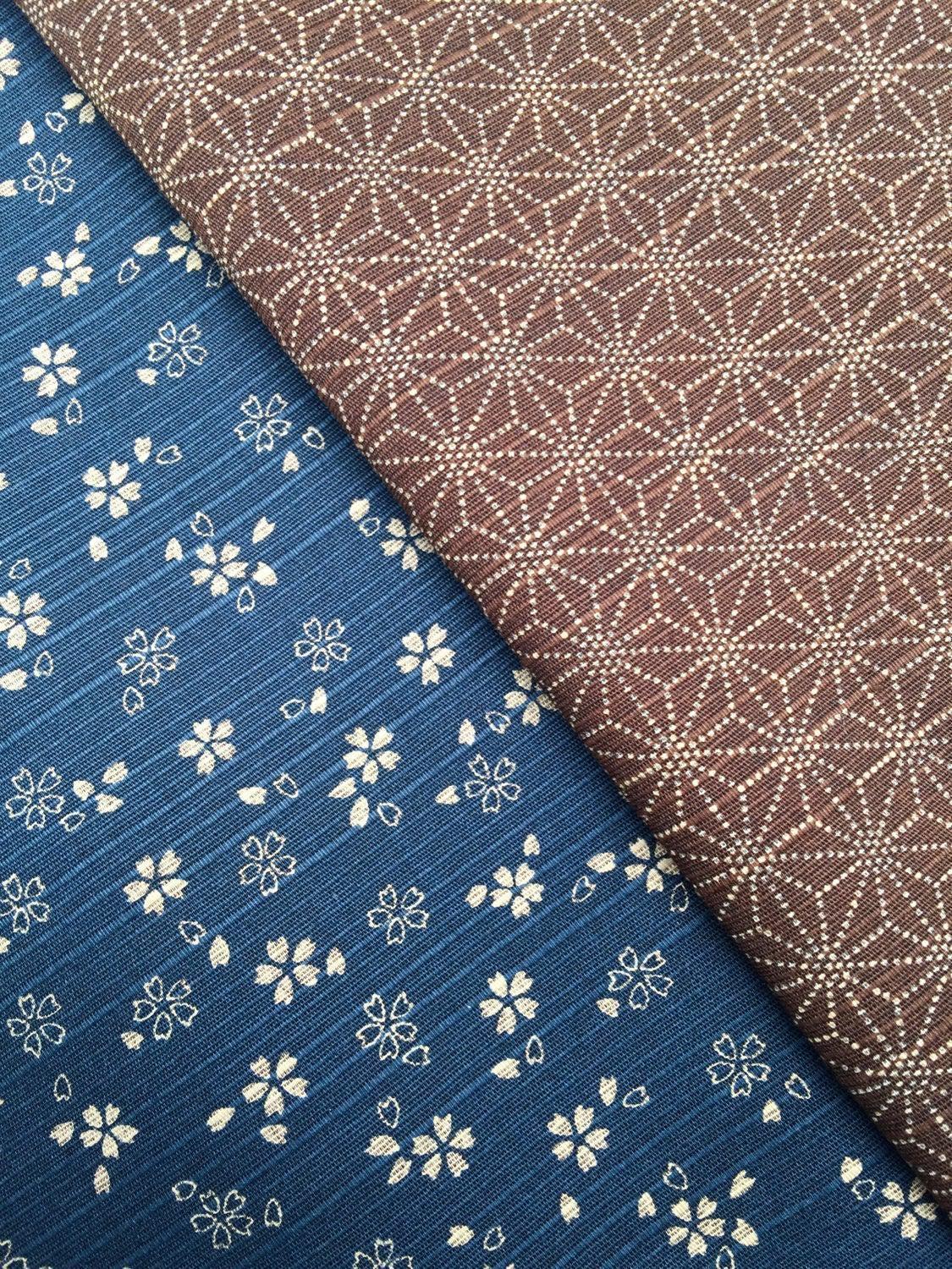 Sevenberry - Double Sided Cherry Blossom and Asanoha Star Cotton Dobby - Navy Blue Brown