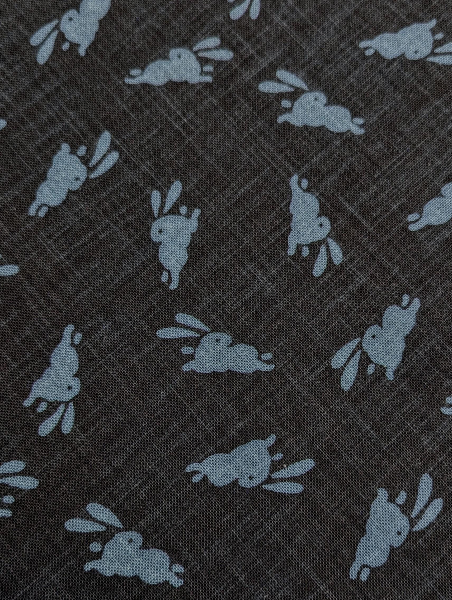 Kurenai - Hand Stenciled Bounding Rabbits Cotton - Blue and Navy