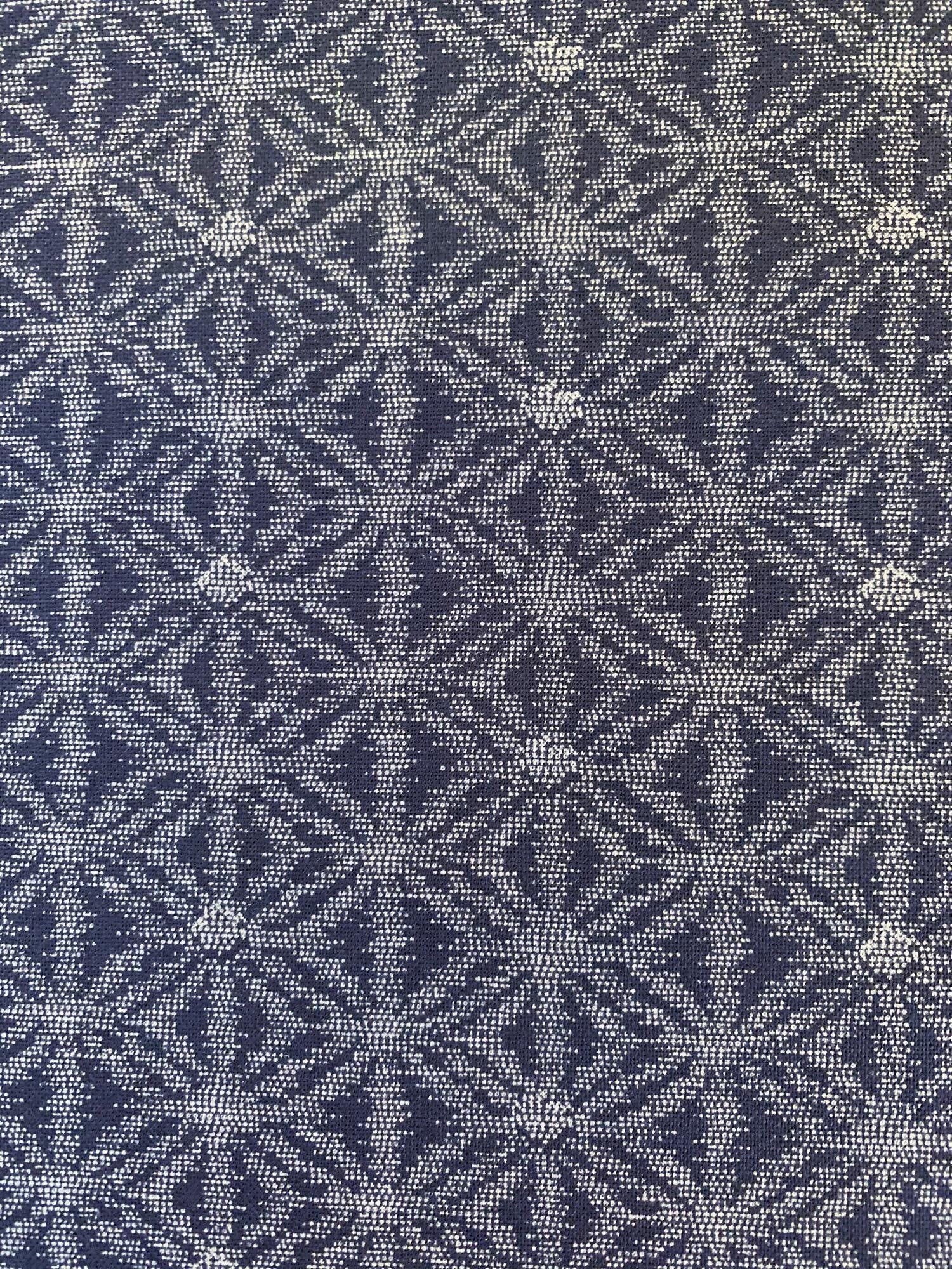 Sevenberry - Printed Ikat Asanoha Variation Stars in Navy Blue and Gray Cotton Fabric - Navy Blue Gray