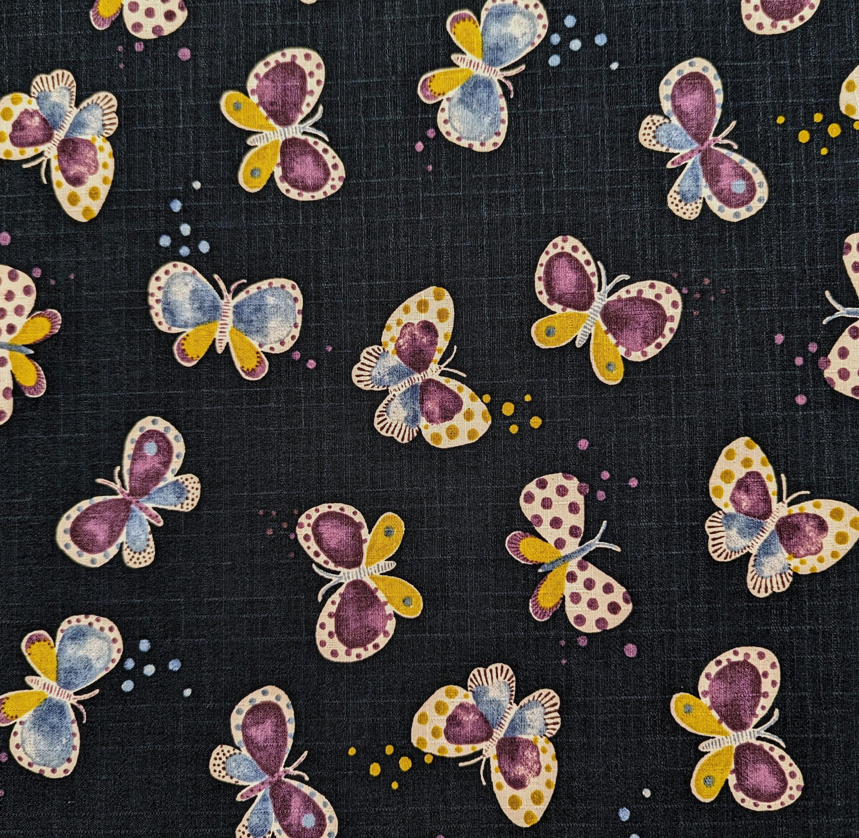 Koizumi - Pastel Butterflies Cotton Dobby - Navy
