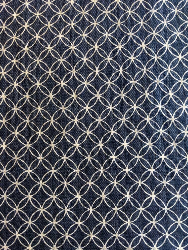 Sevenberry - Shippou Linked Circles Cotton Fabric - Navy Blue Beige