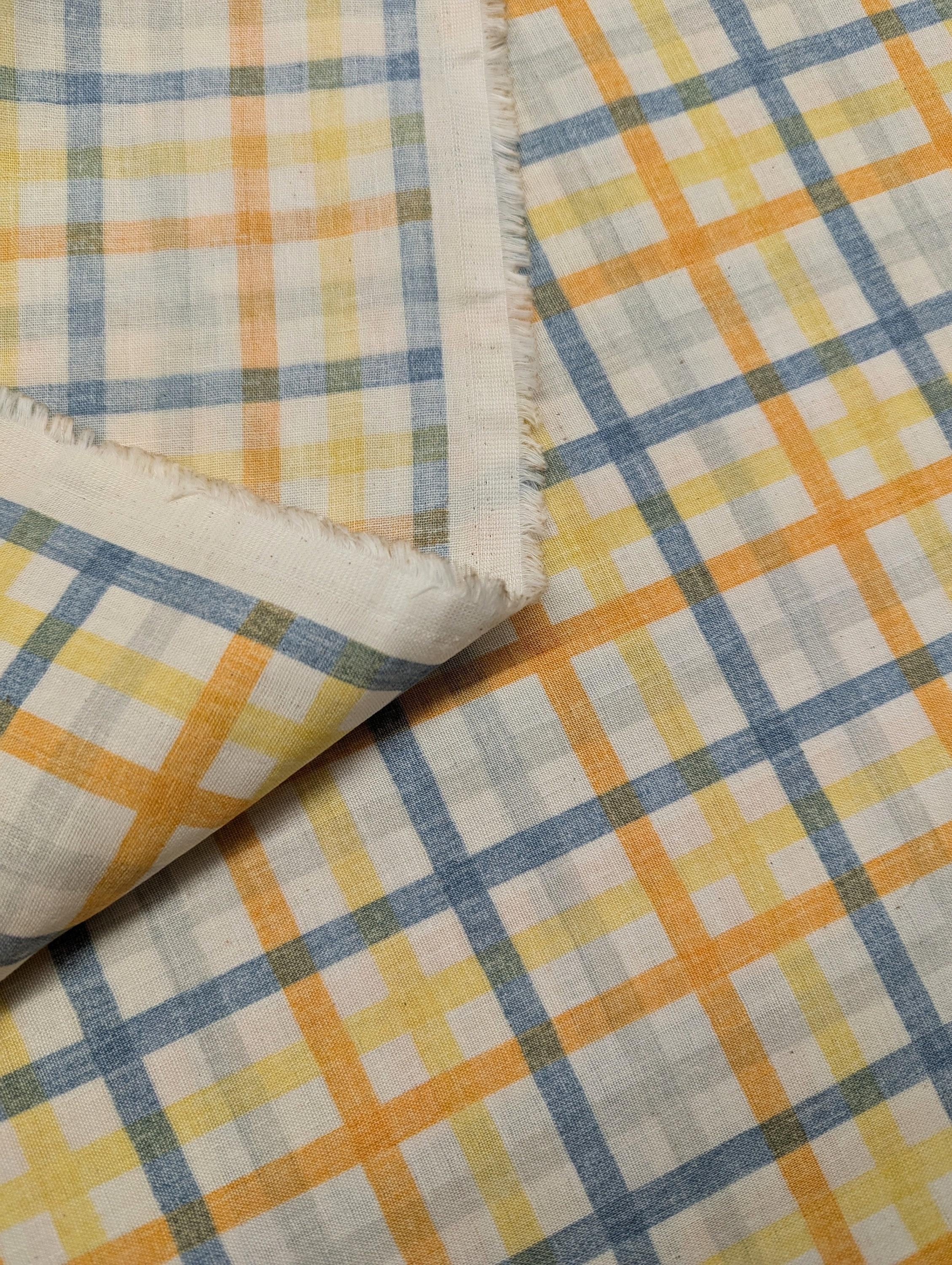 Sevenberry - Plaid Cotton Double Gauze - Blue Orange Yellow
