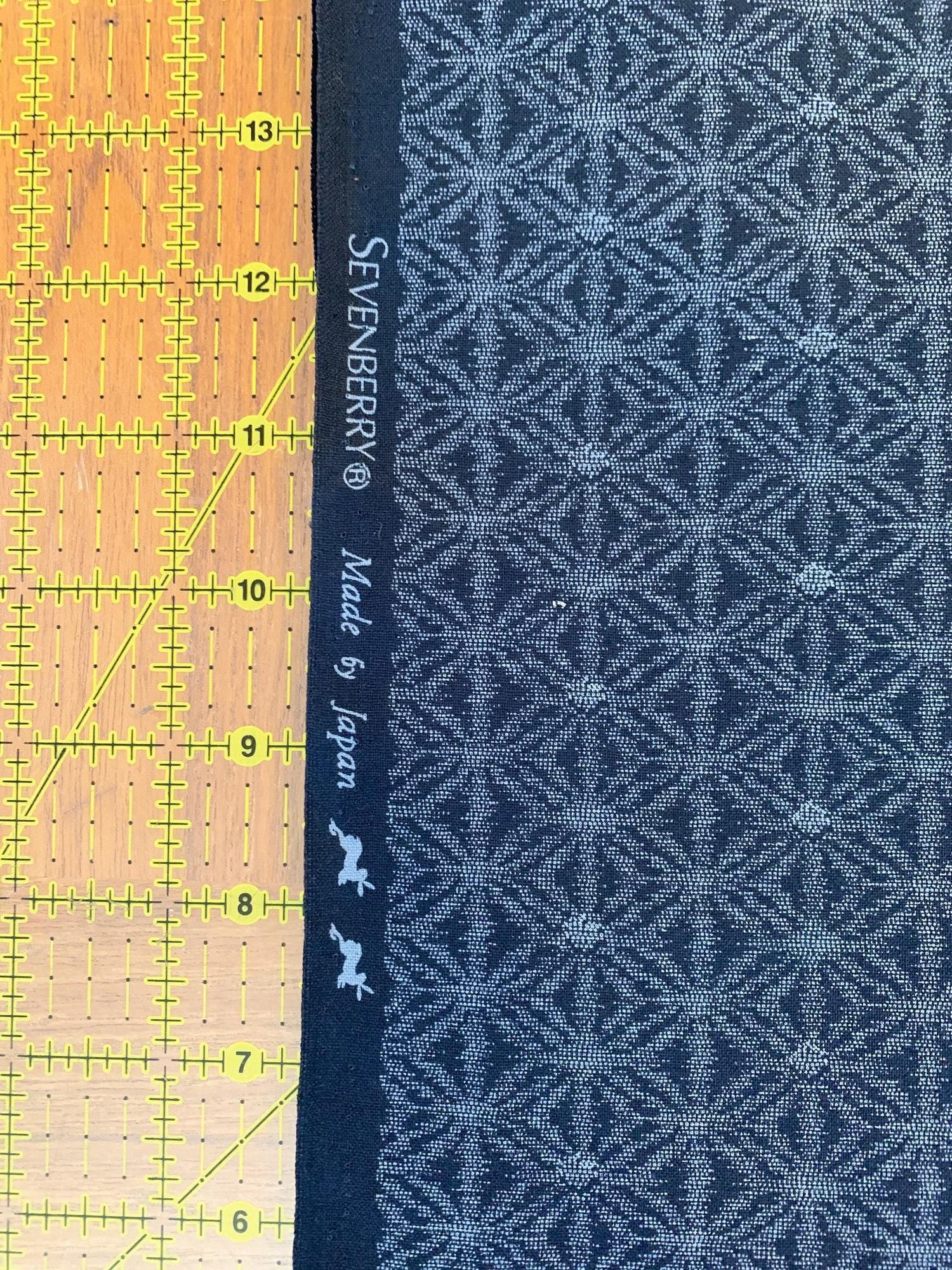 Sevenberry - Printed Ikat Asanoha Variation Stars in Navy Blue and Gray Cotton Fabric - Navy Blue Gray