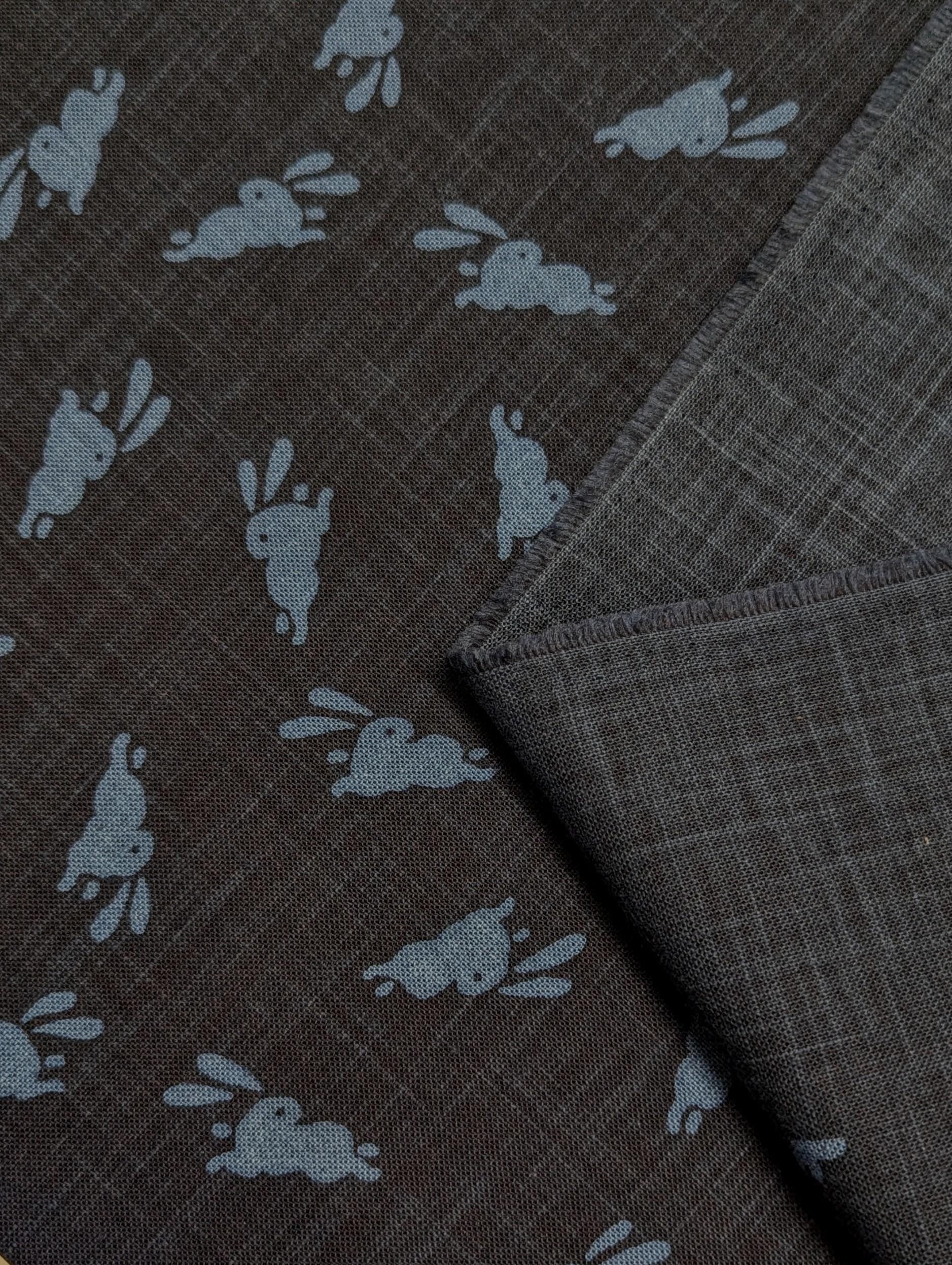 Kurenai - Hand Stenciled Bounding Rabbits Cotton - Blue and Navy