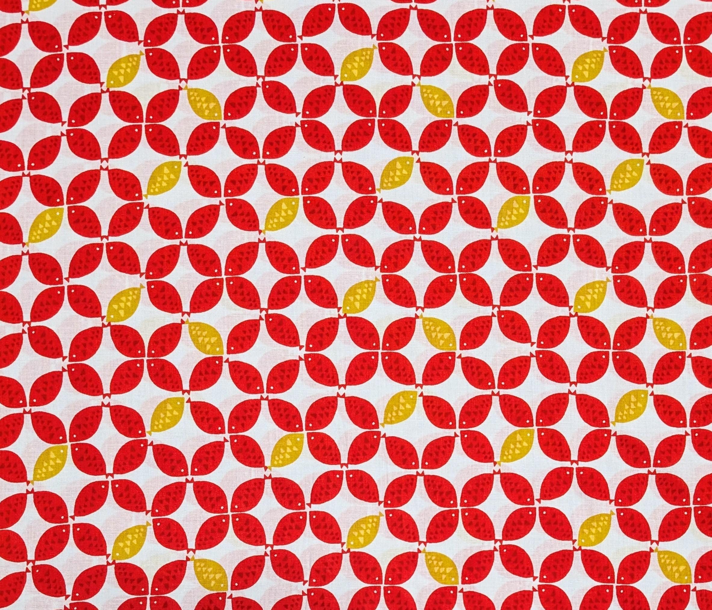 Sevenberry - Shippō Fish Cotton Fabric - Red Yellow and White