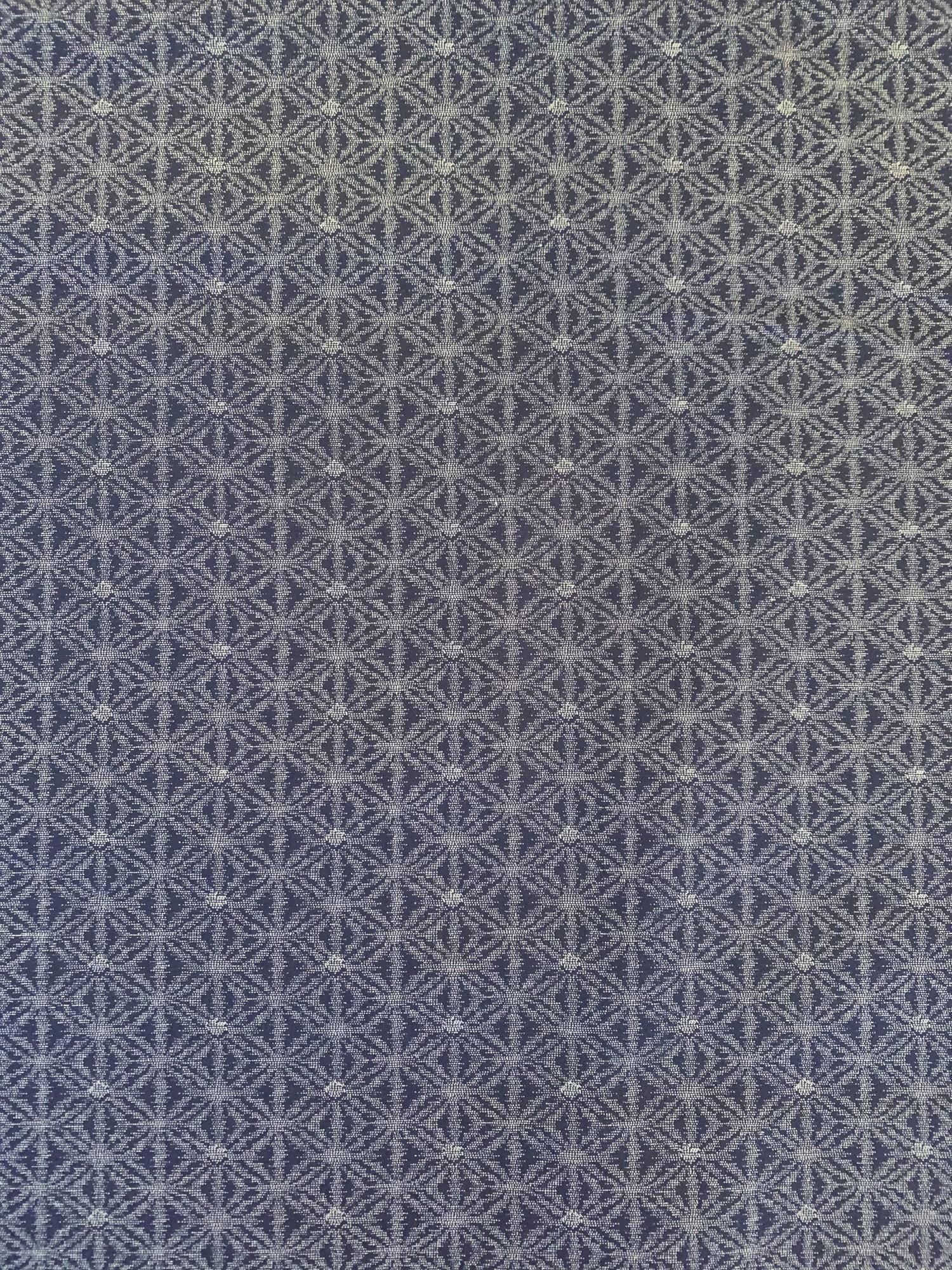 Sevenberry - Printed Ikat Asanoha Variation Stars in Navy Blue and Gray Cotton Fabric - Navy Blue Gray