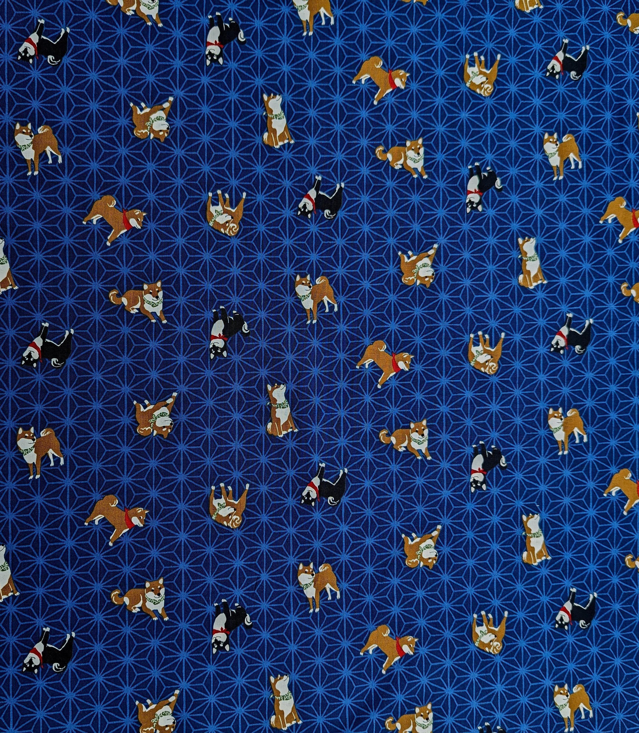 Hishiei - Asanoha Shibas Cotton Fabric - Navy