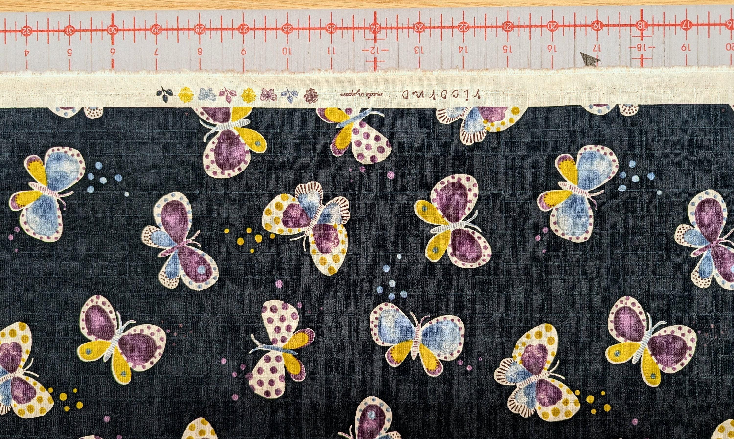 Koizumi - Pastel Butterflies Cotton Dobby - Navy