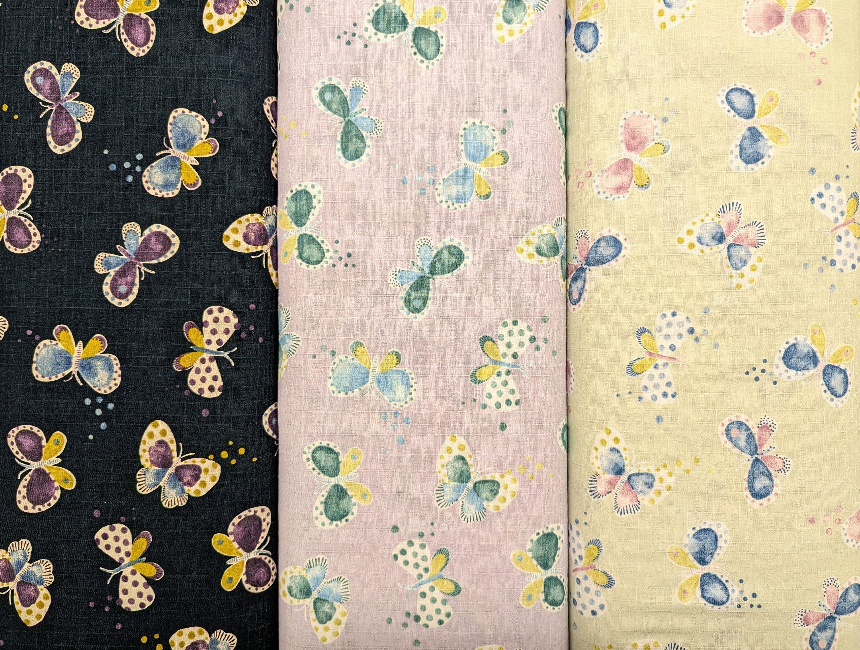 Koizumi - Pastel Butterflies Cotton Dobby - Navy