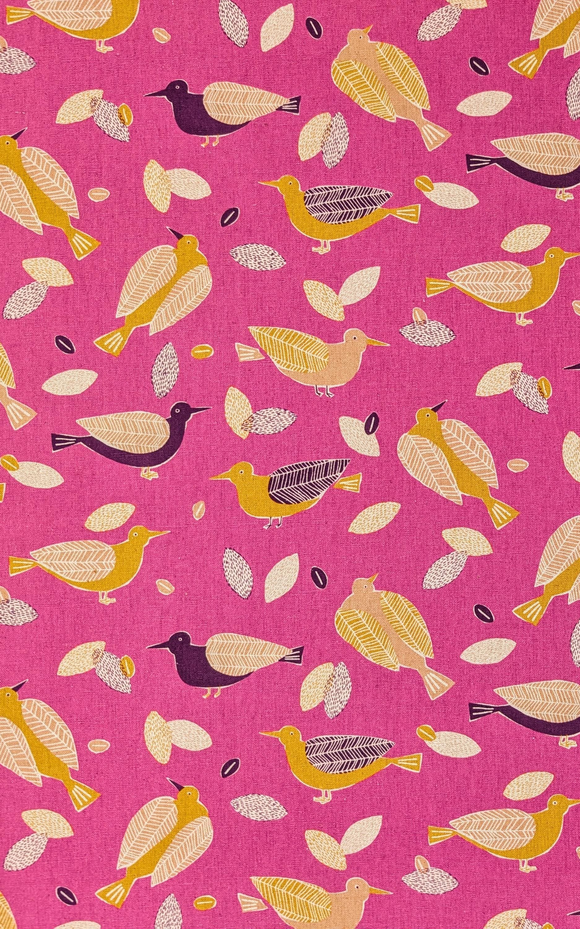 NEW Scandinavian Birds Sevenberry Japanese cotton linen light canvas fabric 850433-1-5 pink
