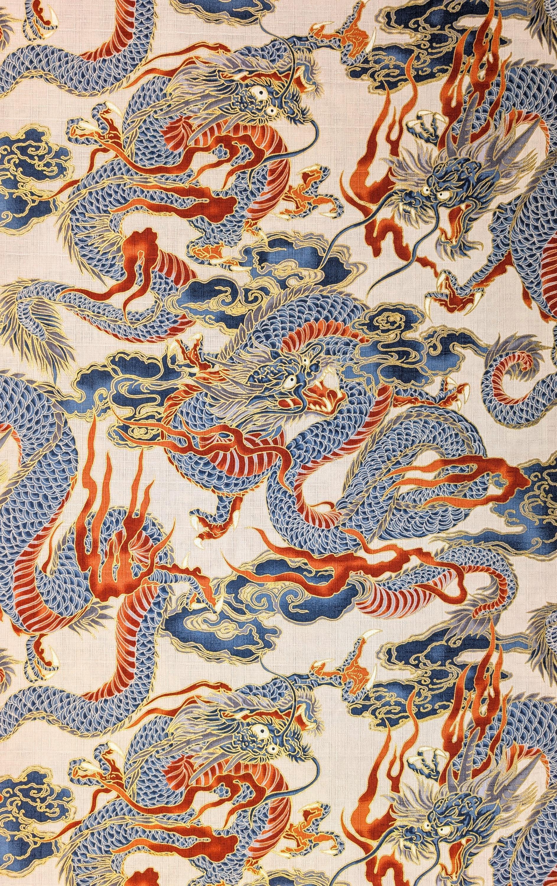 NEW Golden Dragons Hokkoh Japanese cotton dobby fabric 1025-100-1 B beige