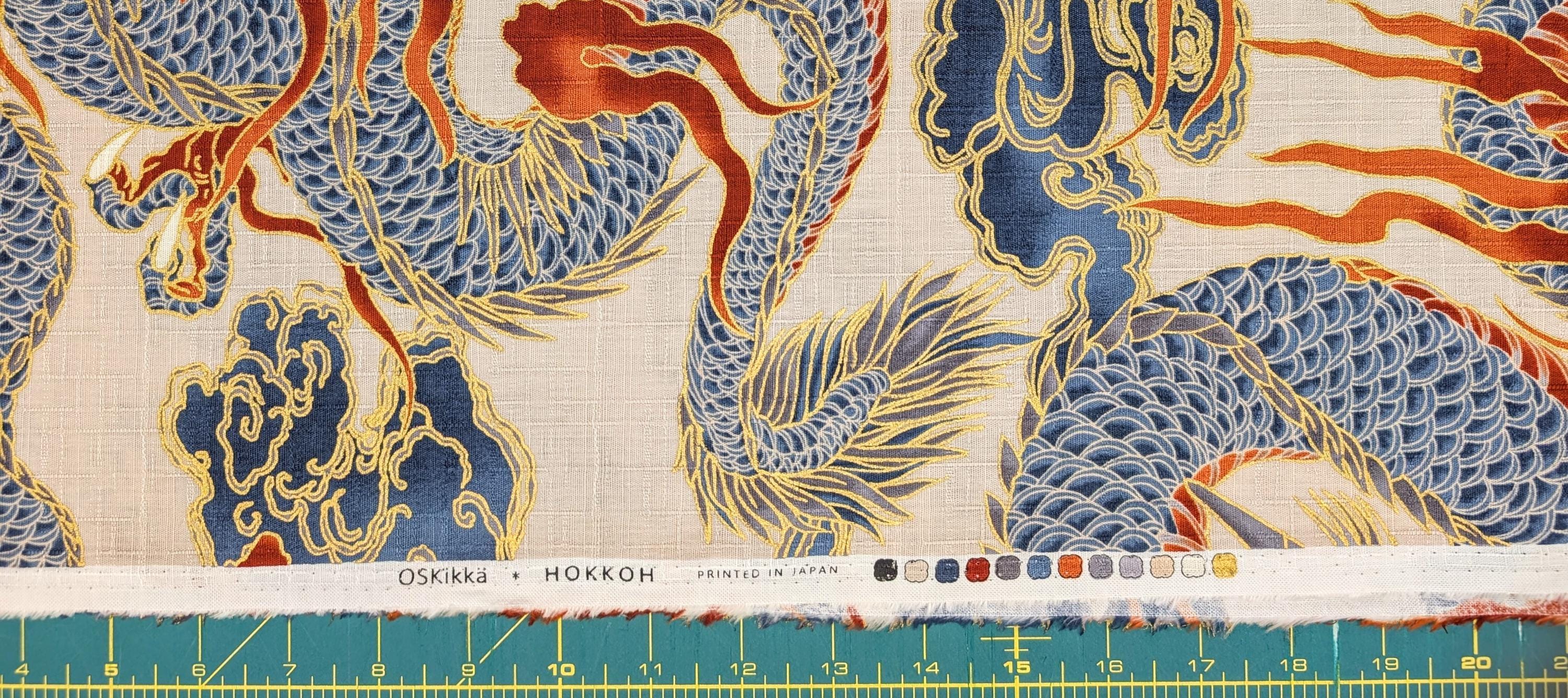 NEW Golden Dragons Hokkoh Japanese cotton dobby fabric 1025-100-1 B beige