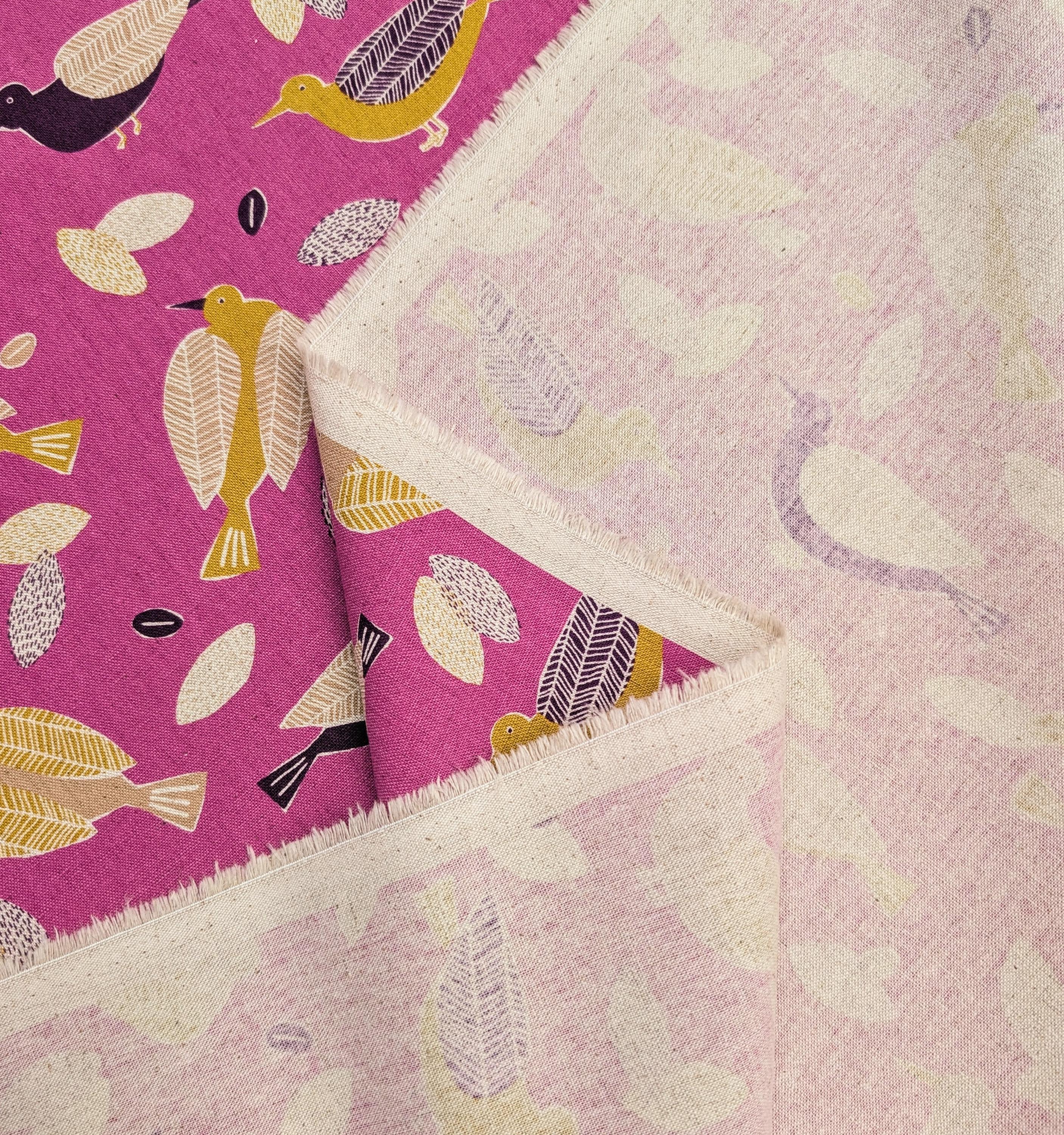 NEW Scandinavian Birds Sevenberry Japanese cotton linen light canvas fabric 850433-1-5 pink