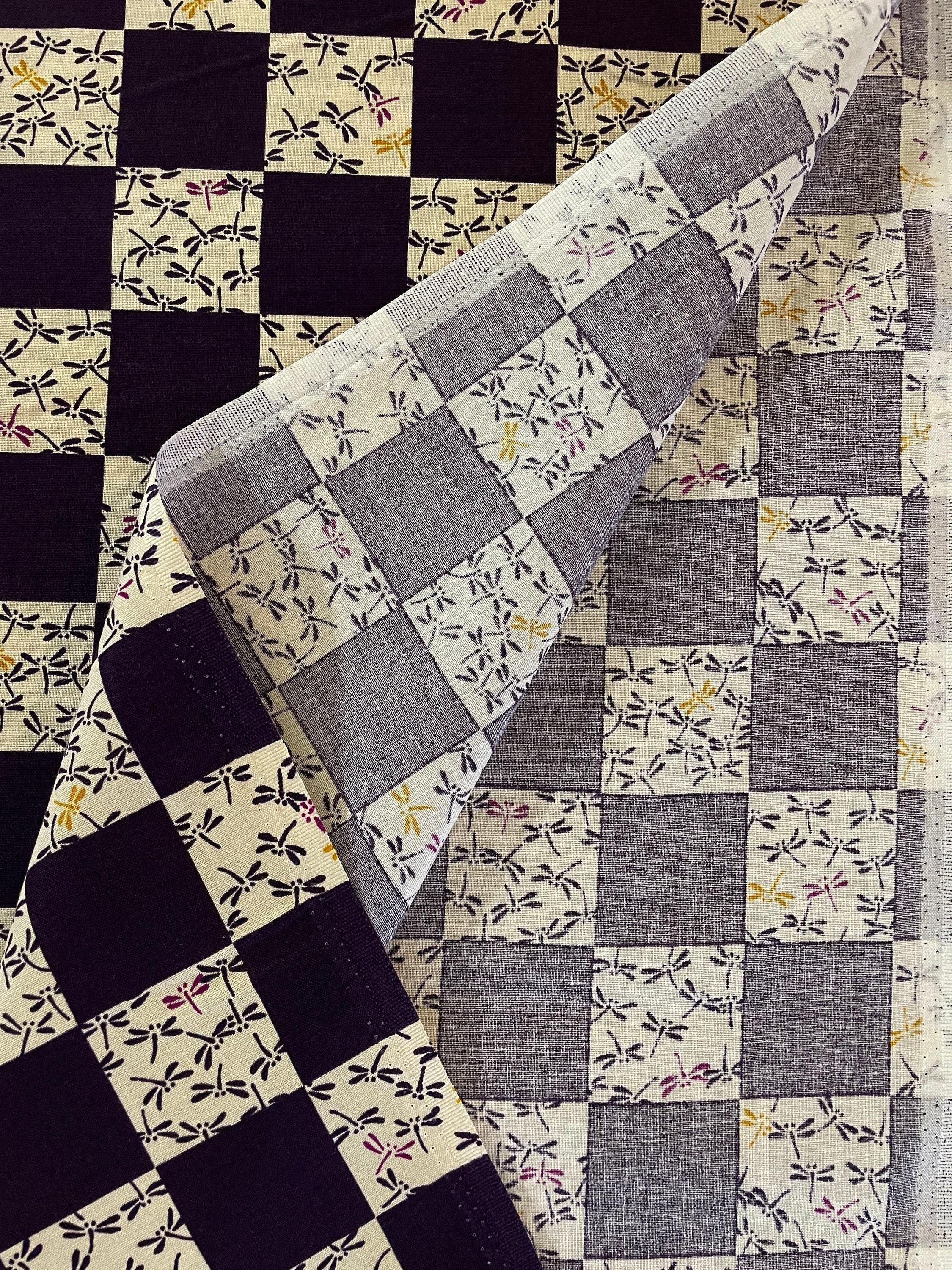 Kurenai - Checkerboard Dragonflies Cotton Fabric - Deep Purple