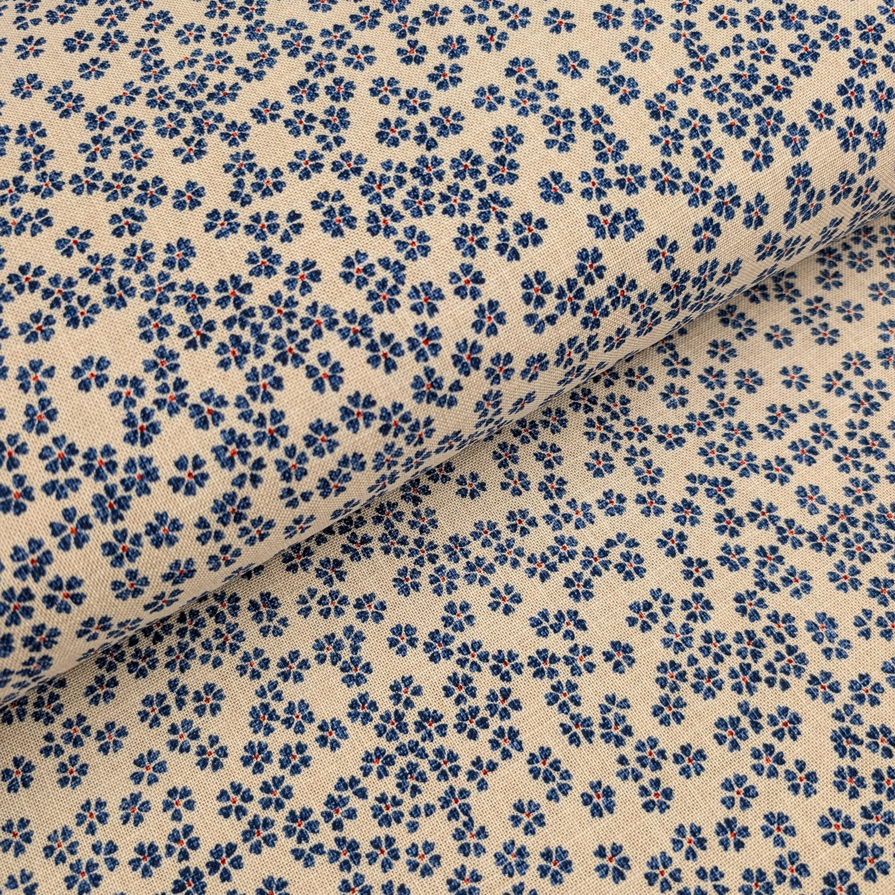 Hand Stenciled Cherry Blossoms Japanese cotton fabric KP7090- blue beige - half yard