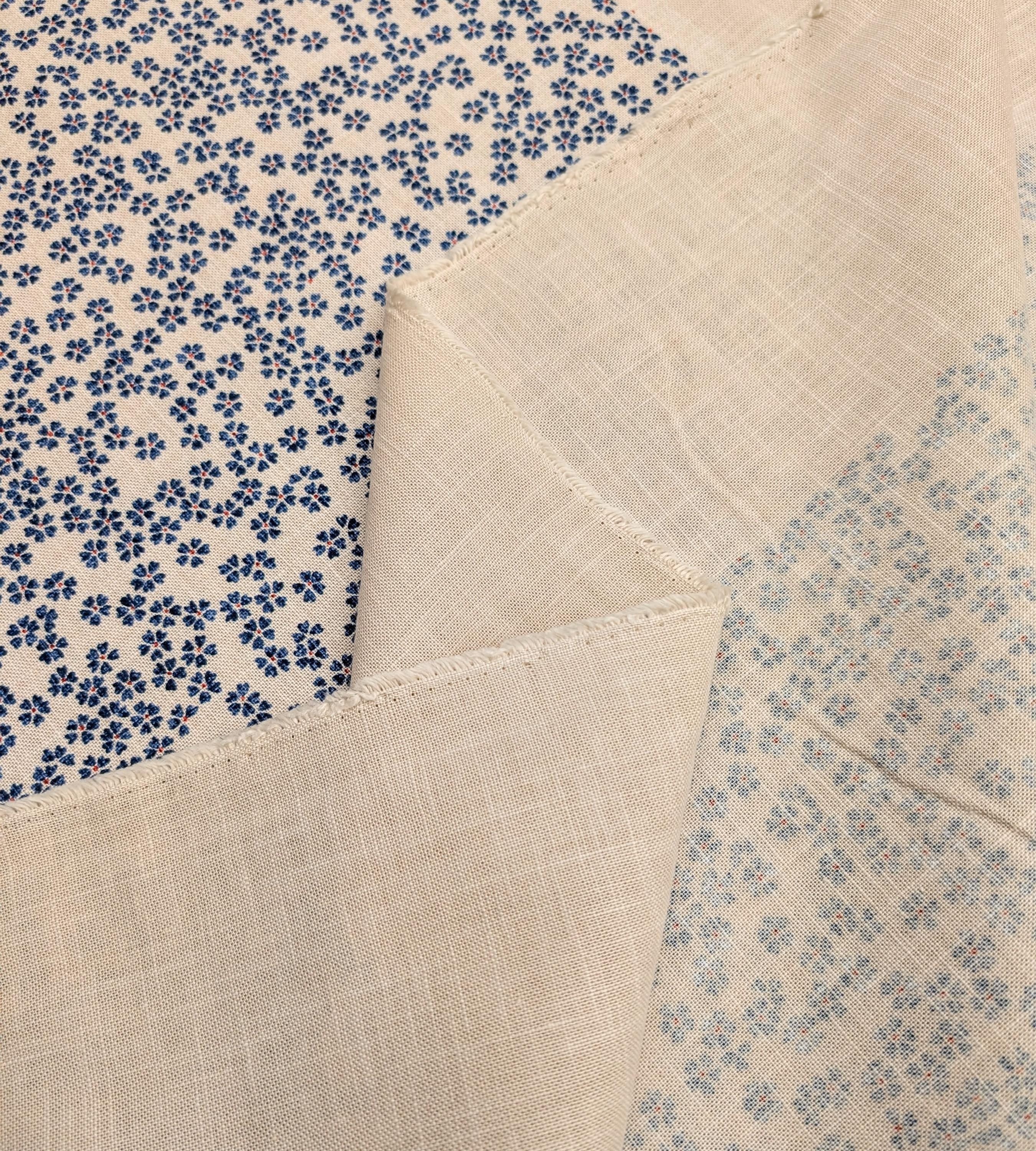 Hand Stenciled Cherry Blossoms Japanese cotton fabric KP7090- blue beige - half yard