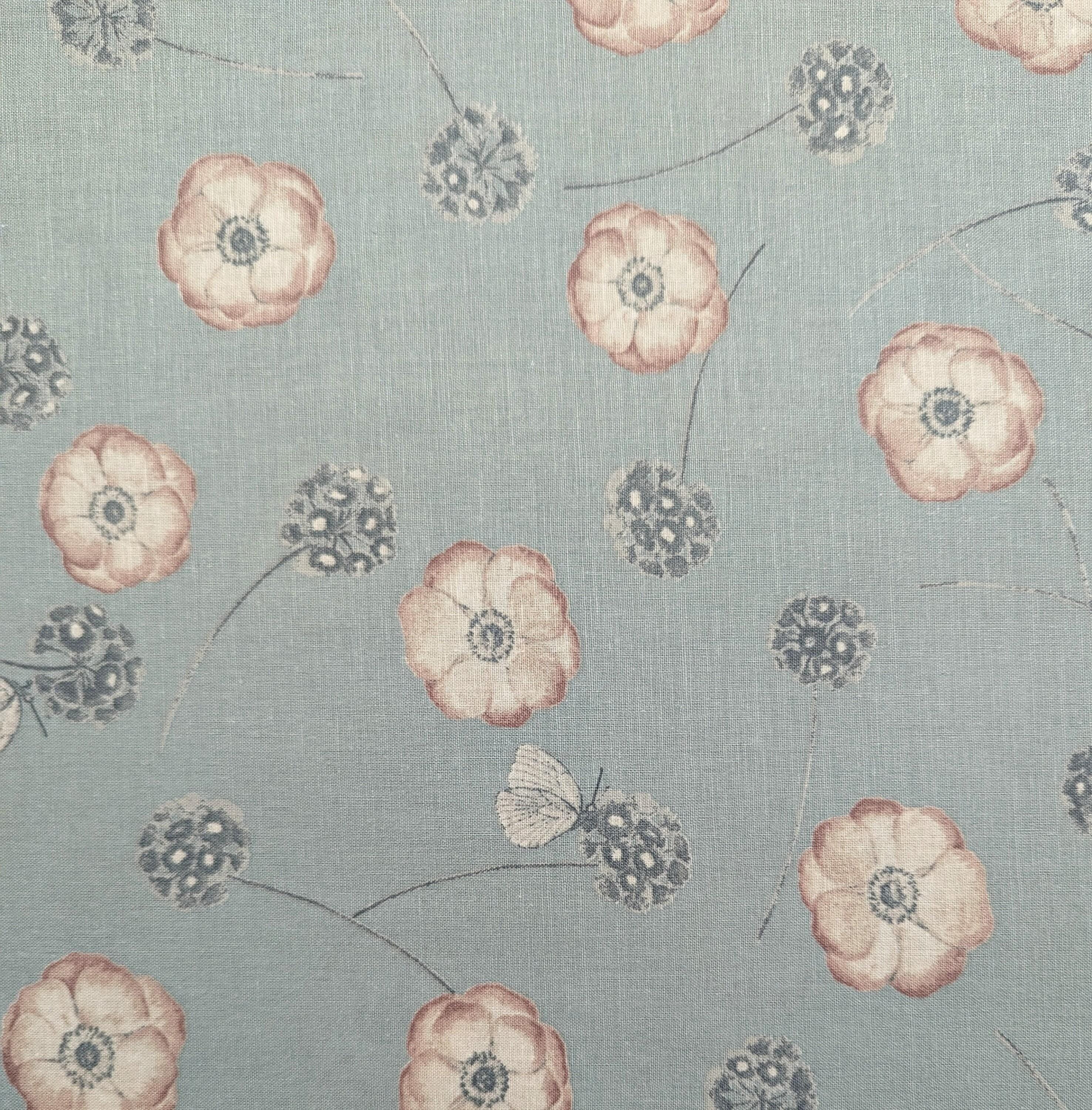 Koizumi - Poppies and Butterflies Cotton/Linen Blend - Light Blue