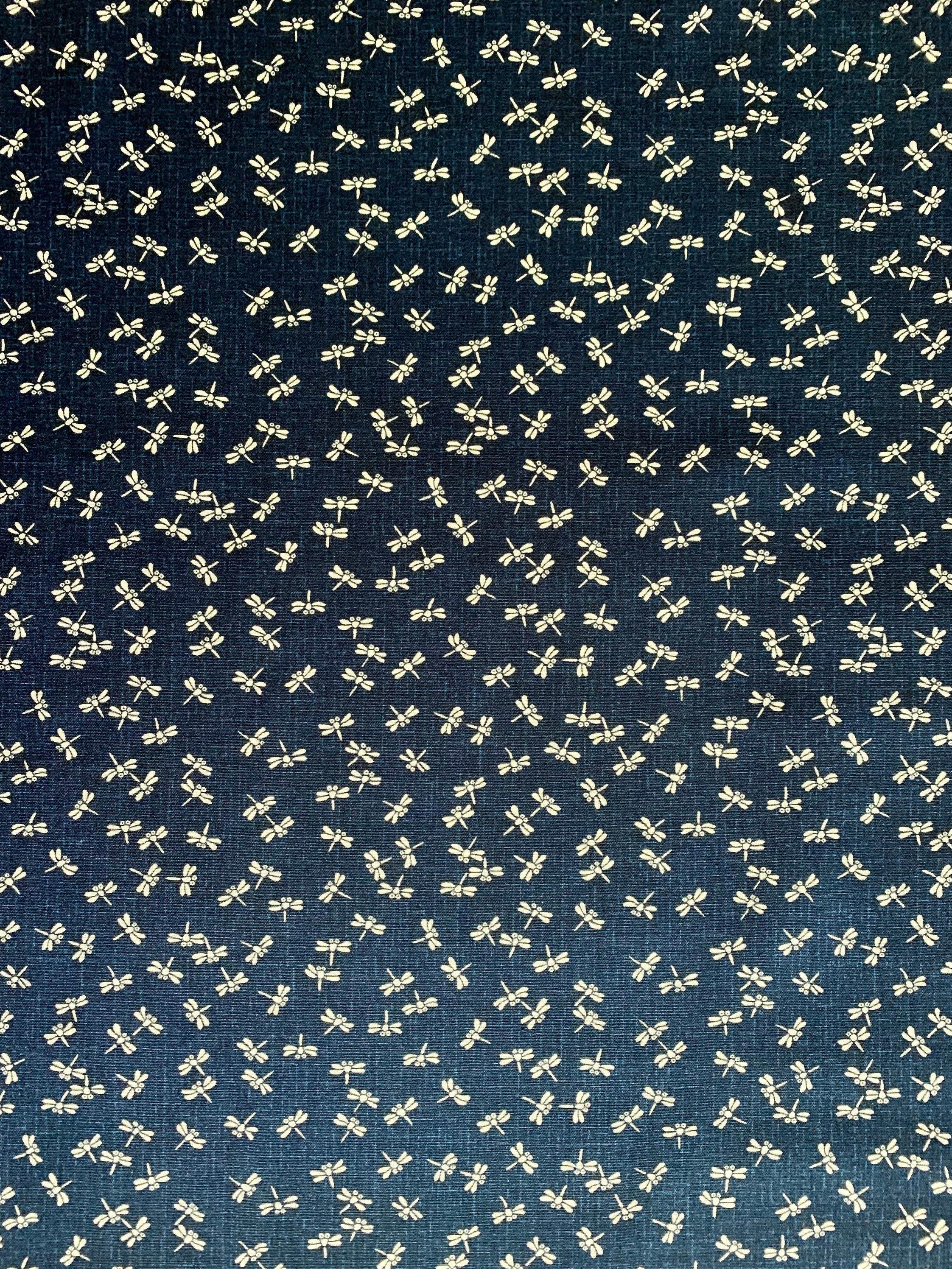 Kurenai - Little Dragonfly Cotton Fabric - Blue