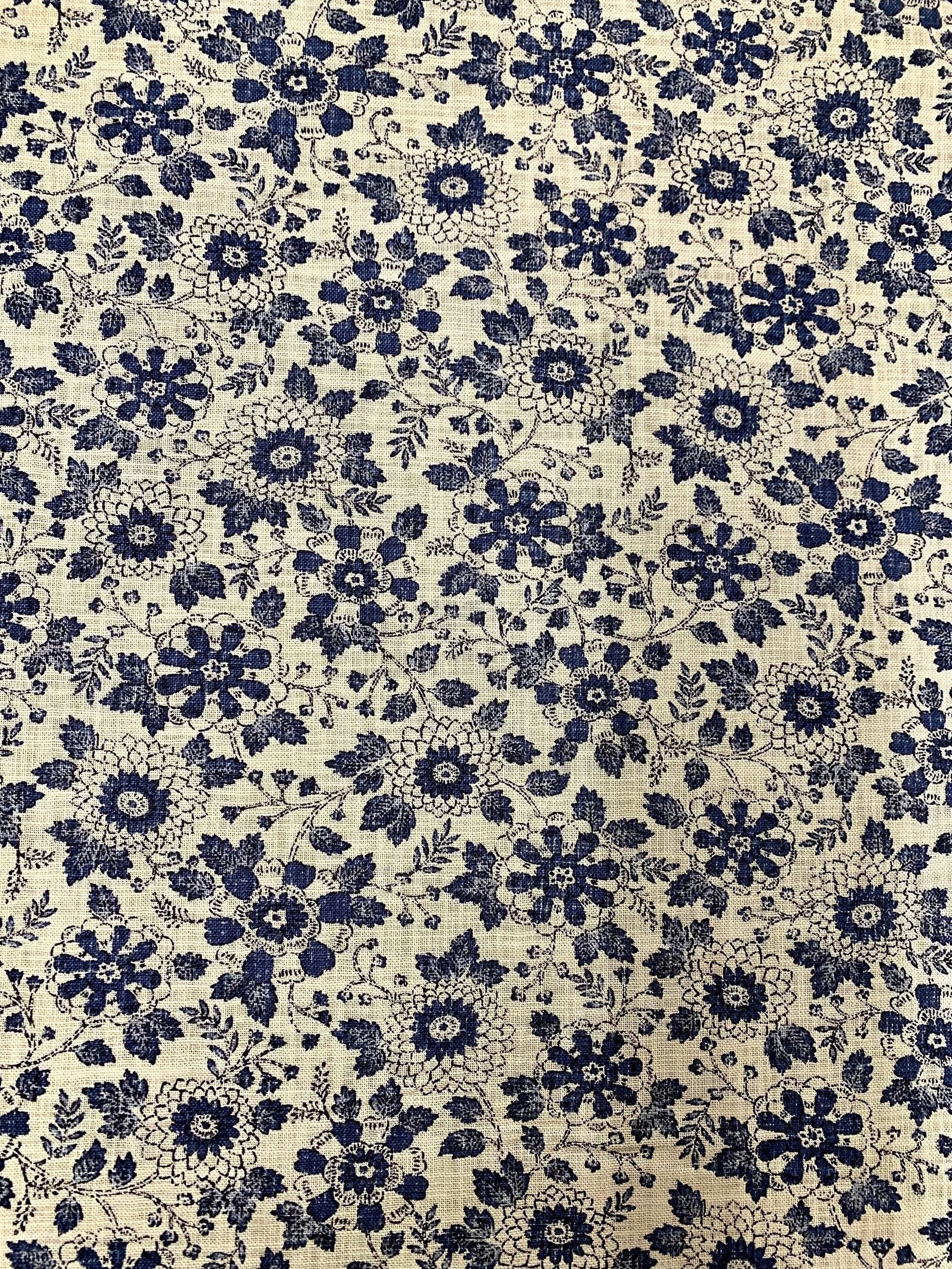 Sevenberry - Vintage Floral Cotton Fabric - Beige Blue