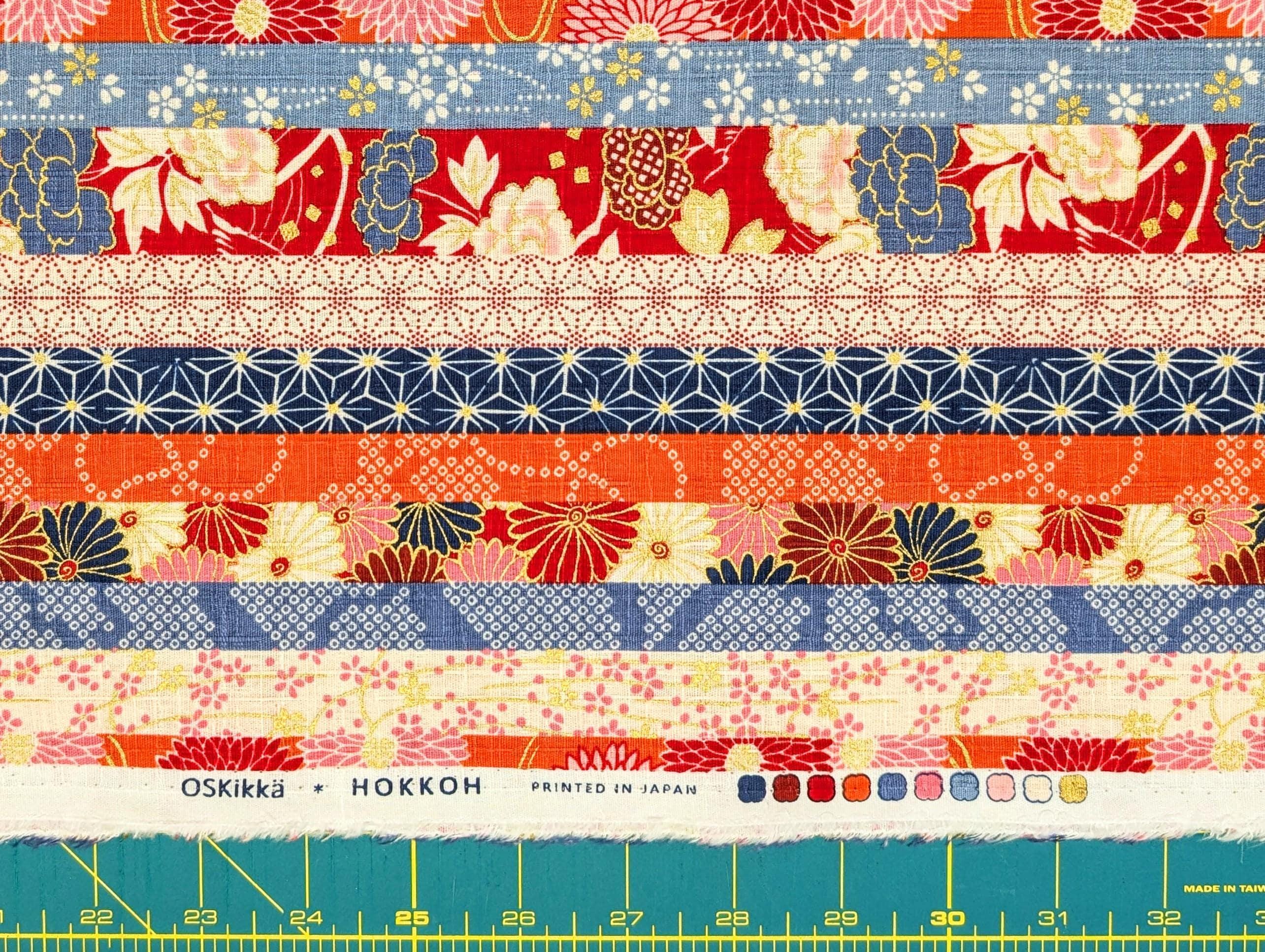Hokkoh - Striped Flowers Cotton Dobby - Orange