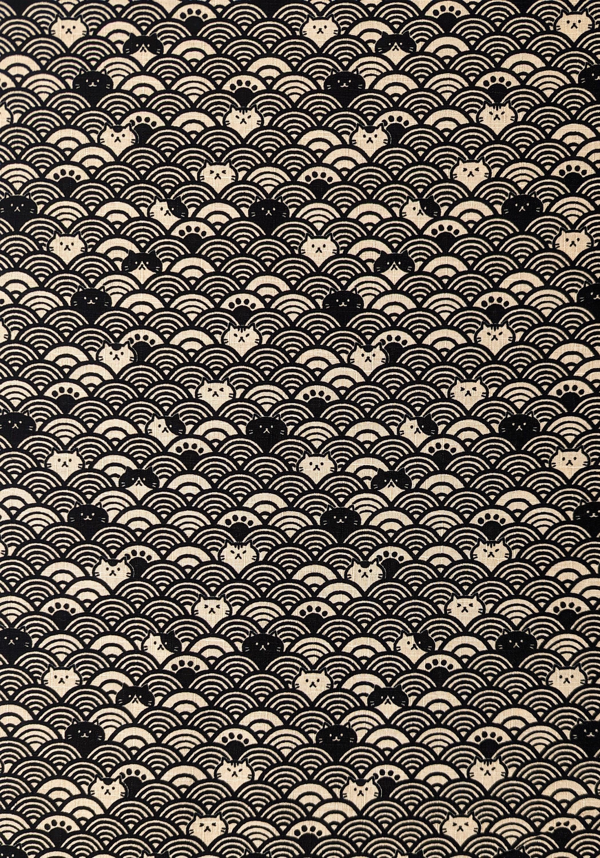 Cosmo - Waves with Cats Cotton Dobby - Black