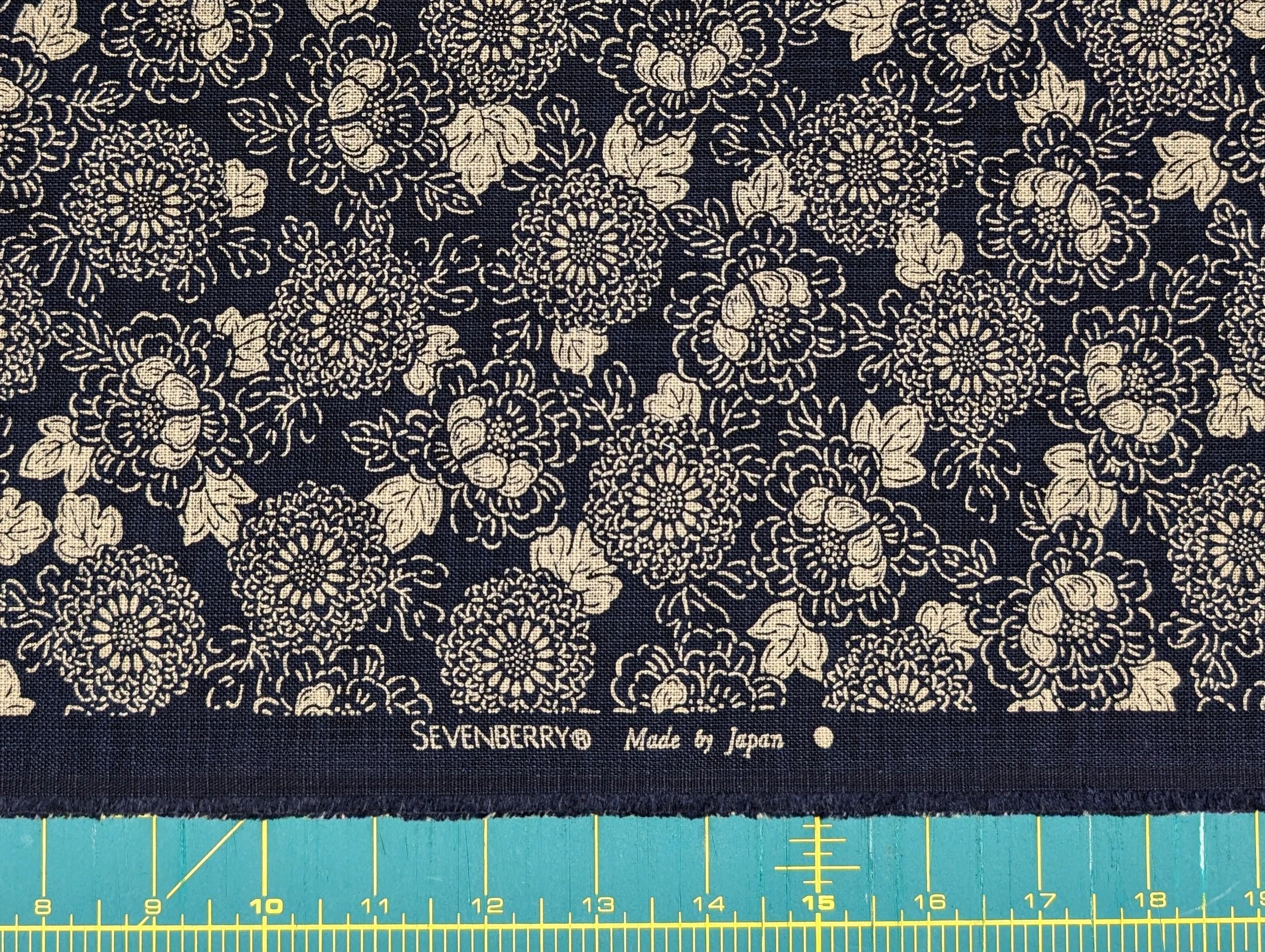 Sevenberry - Karakusa Flower Cotton Fabric - Navy Blue Beige