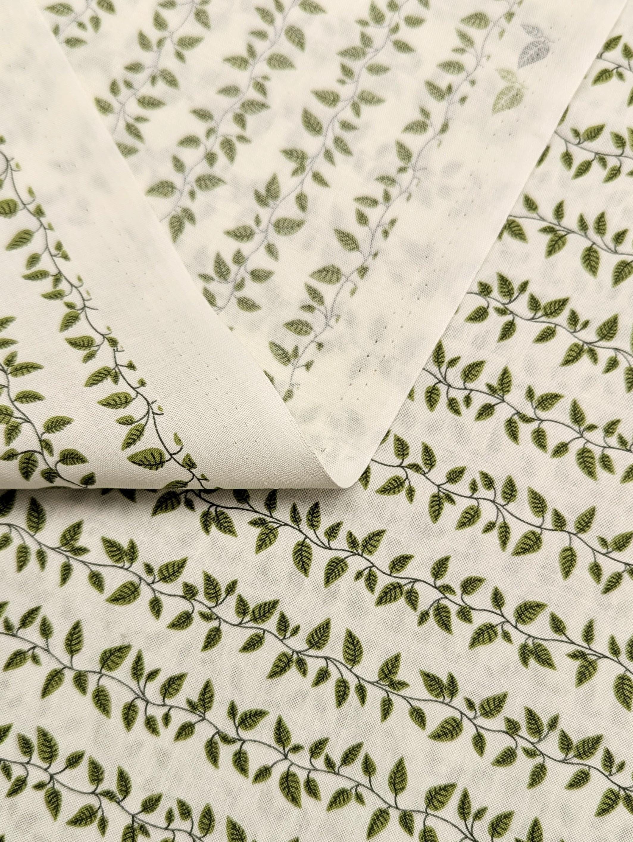 Cosmo - Vining Leaves Cotton Sheeting - White & Green