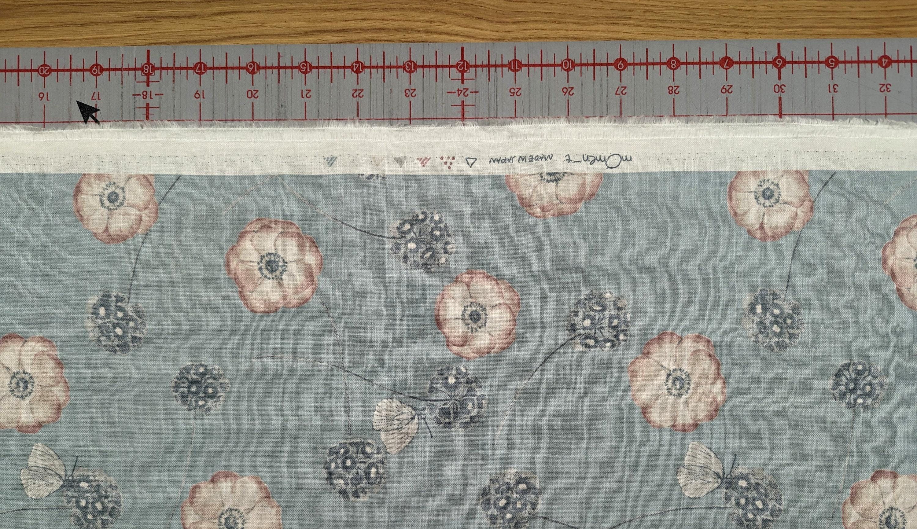 Koizumi - Poppies and Butterflies Cotton/Linen Blend - Light Blue