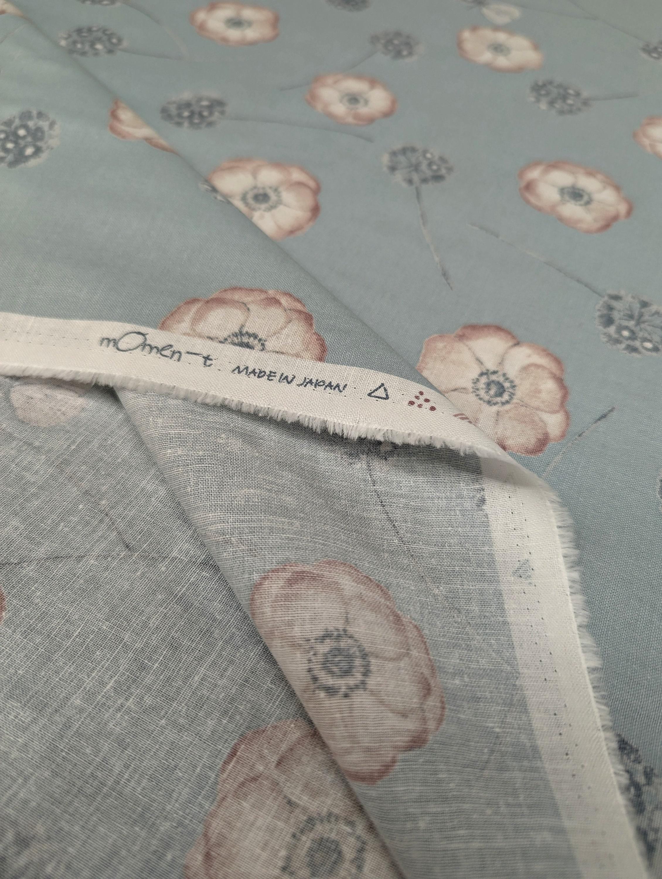 Koizumi - Poppies and Butterflies Cotton/Linen Blend - Light Blue