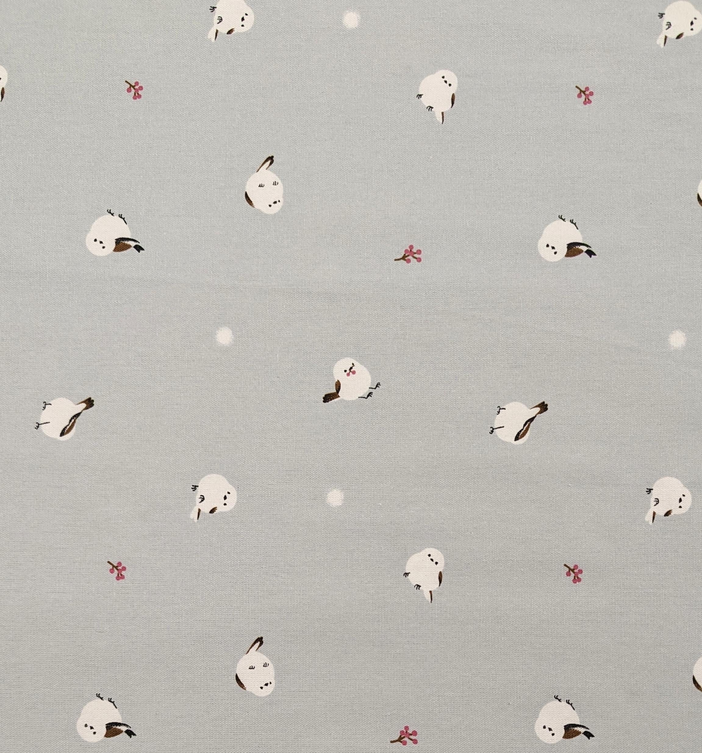 Cosmo - Winter Chickadees Cotton Oxford - Gray