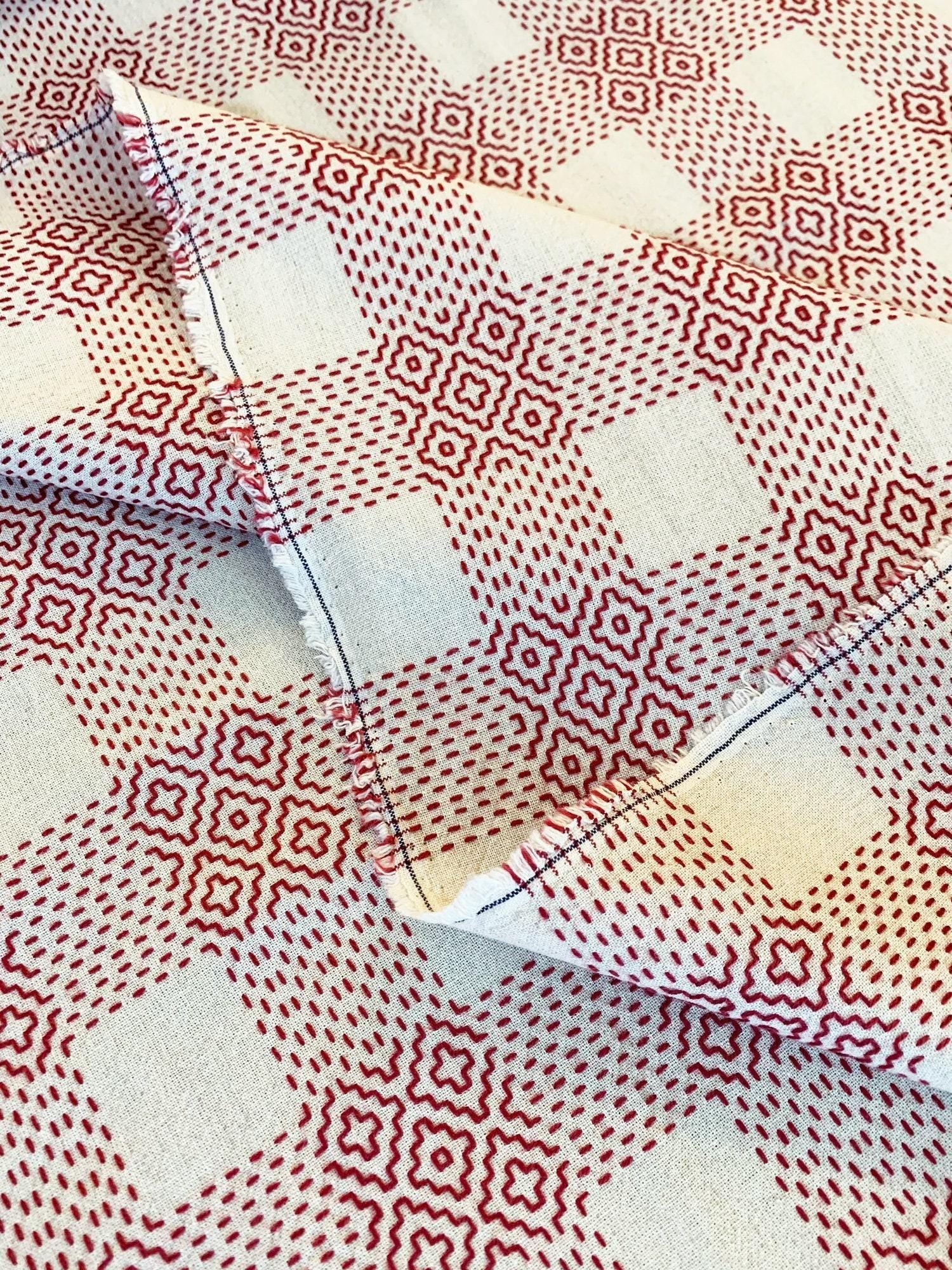 Olympus - Sashiko Sakizomemomen Fabric by the Yard - White Red
