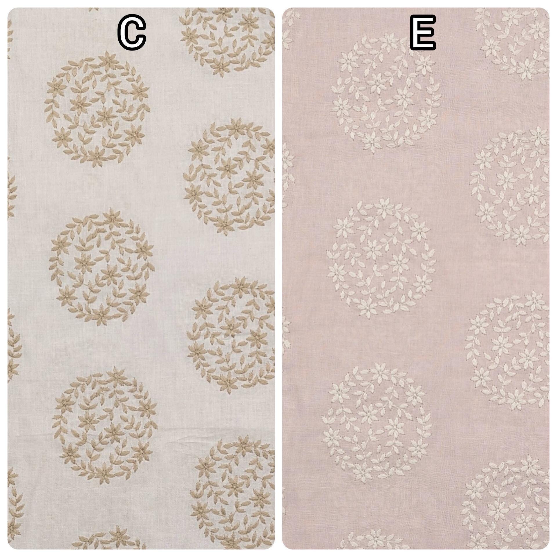 Orimono Imports - Embroidered Floral Cotton Voile - White and Beige