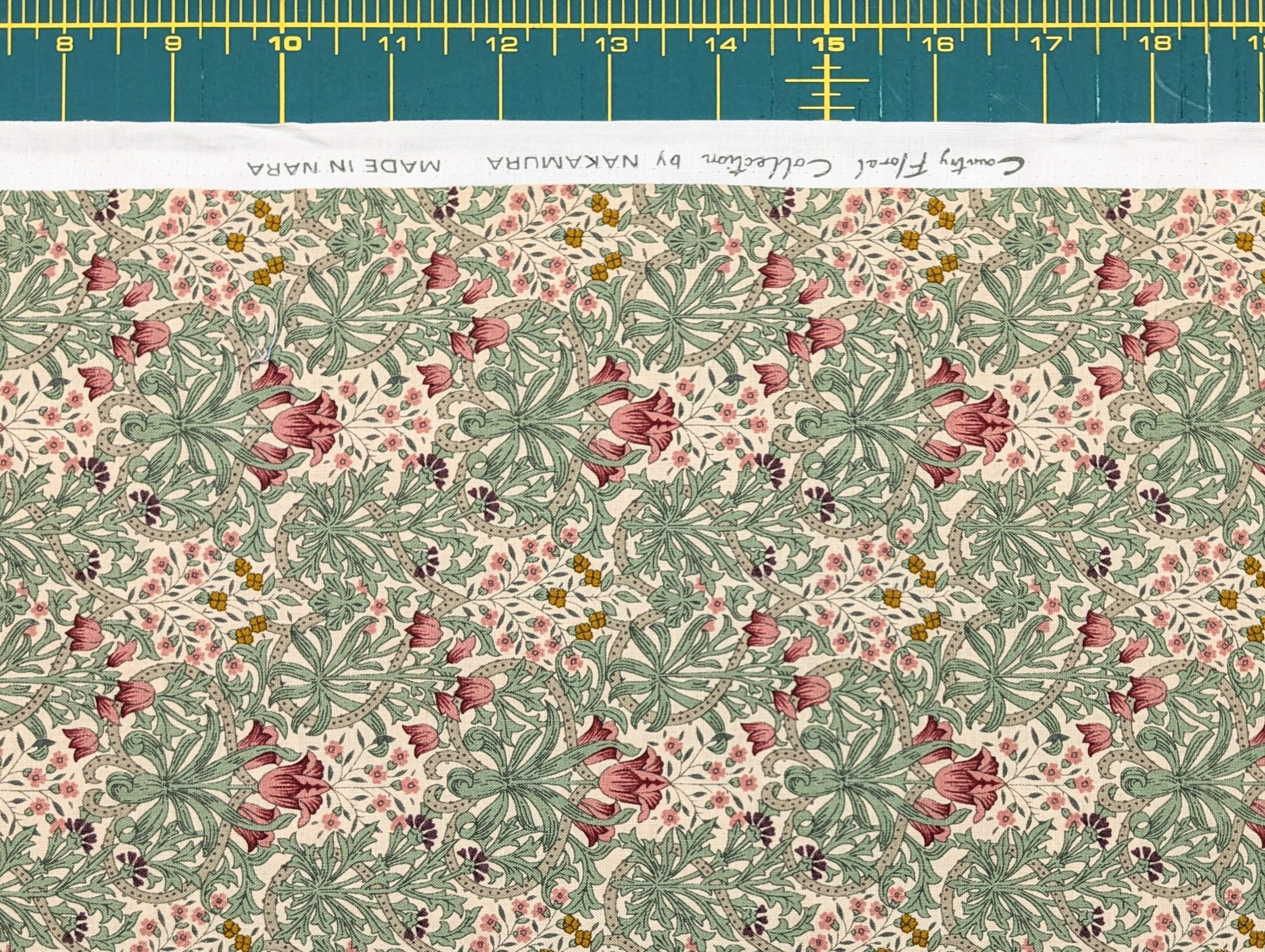 Tulips and Filigree Country Floral Japanese cotton sheeting fabric 88-0845-3B light tint