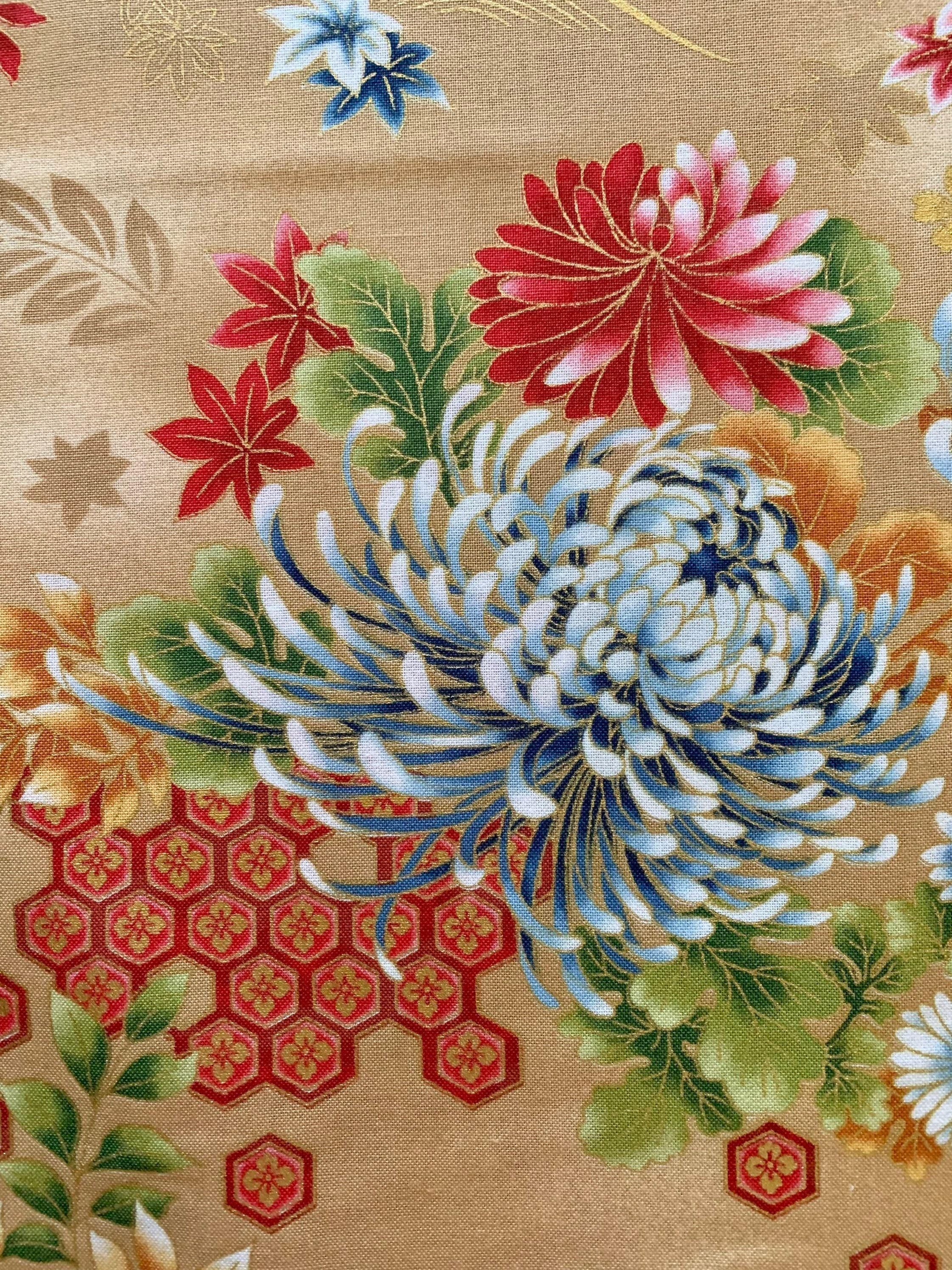 Orimono Imports - Honeycomb Florals Cotton Fabric - Yellow Gold