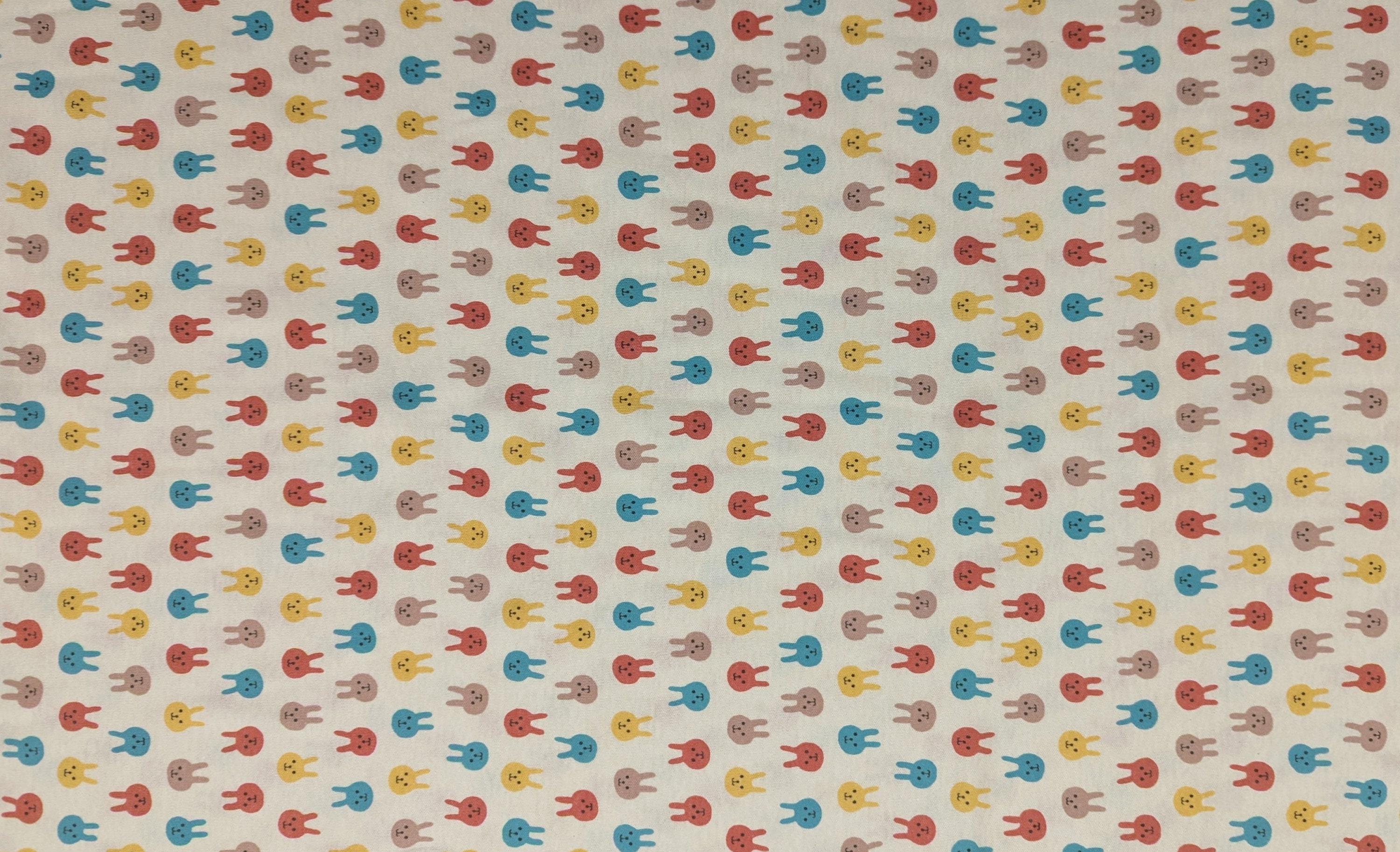 Kobayashi - Colorful Bunnies Cotton Jersey - Teal Orange Yellow