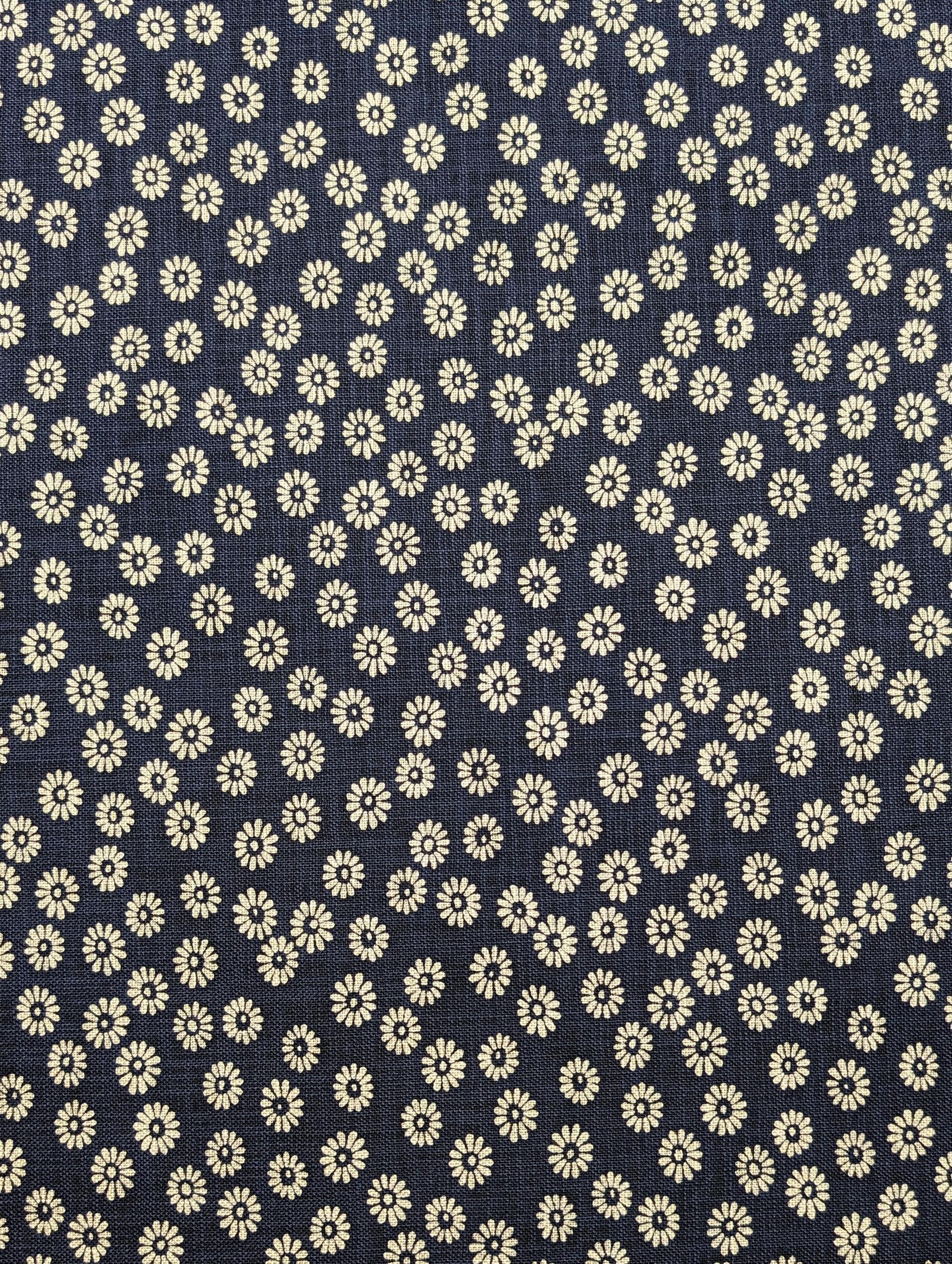 Sevenberry - Daisies Cotton Fabric - Navy Blue Beige