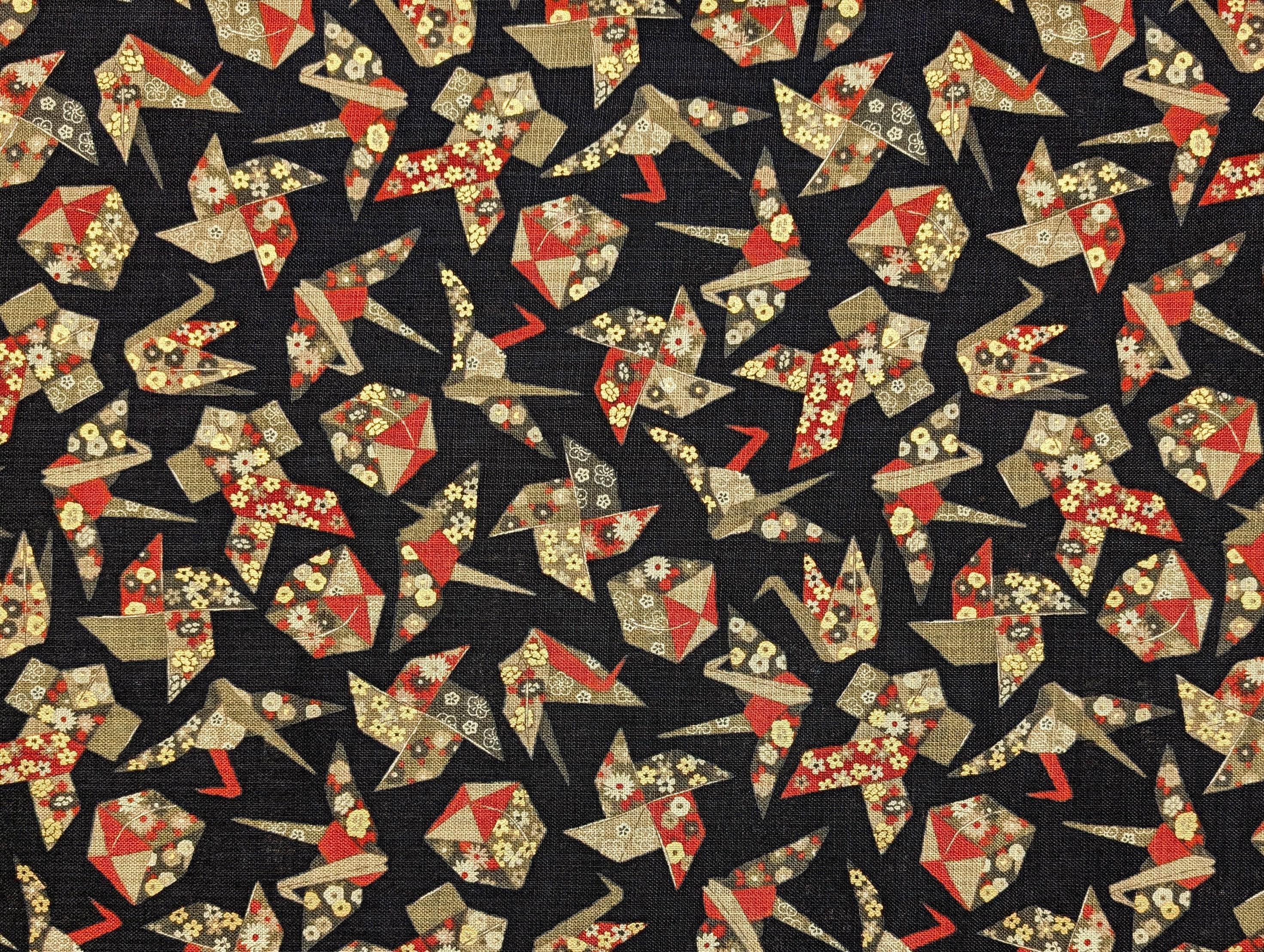 Sevenberry - Golden Origami Cotton Fabric - Black, Red and Beige