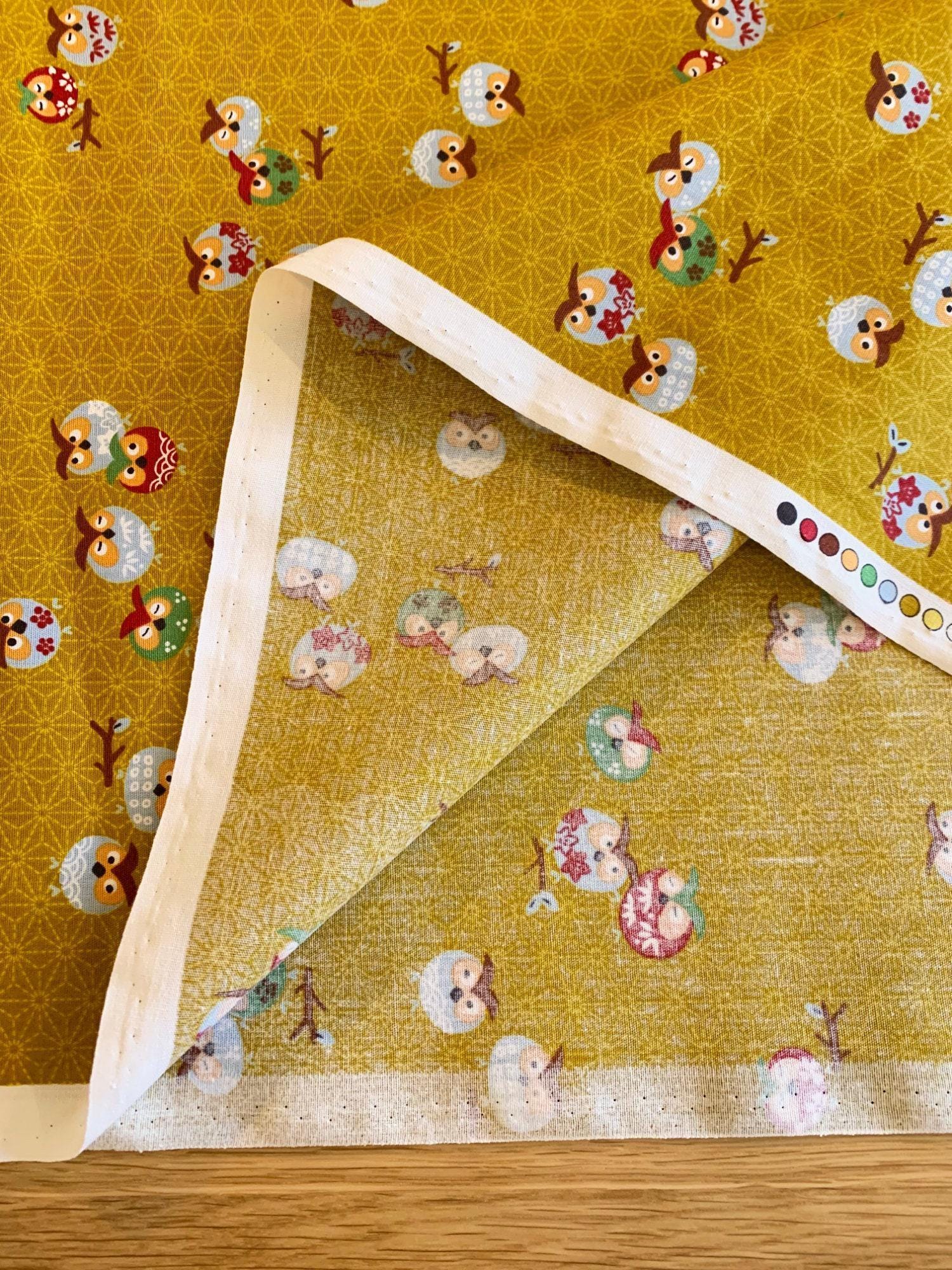 Yamaoka - Cute Owls Cotton Fabric - Yellow